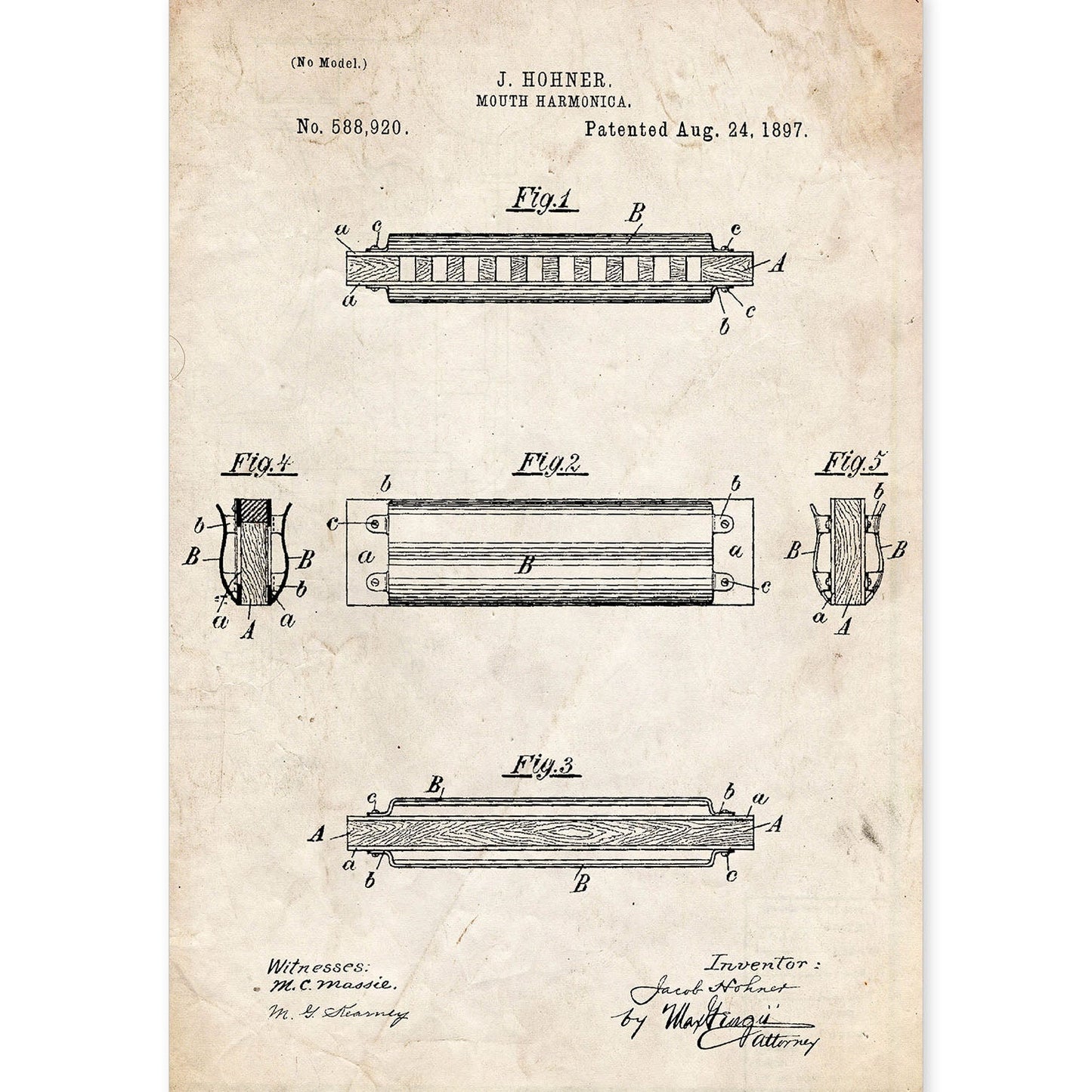 Poster con patente de Harmonica 2. Lámina con diseño de patente antigua.-Artwork-Nacnic-A4-Sin marco-Nacnic Estudio SL