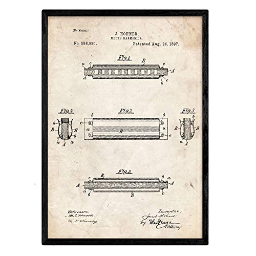 Poster con patente de Harmonica 2. Lámina con diseño de patente antigua.-Artwork-Nacnic-Nacnic Estudio SL