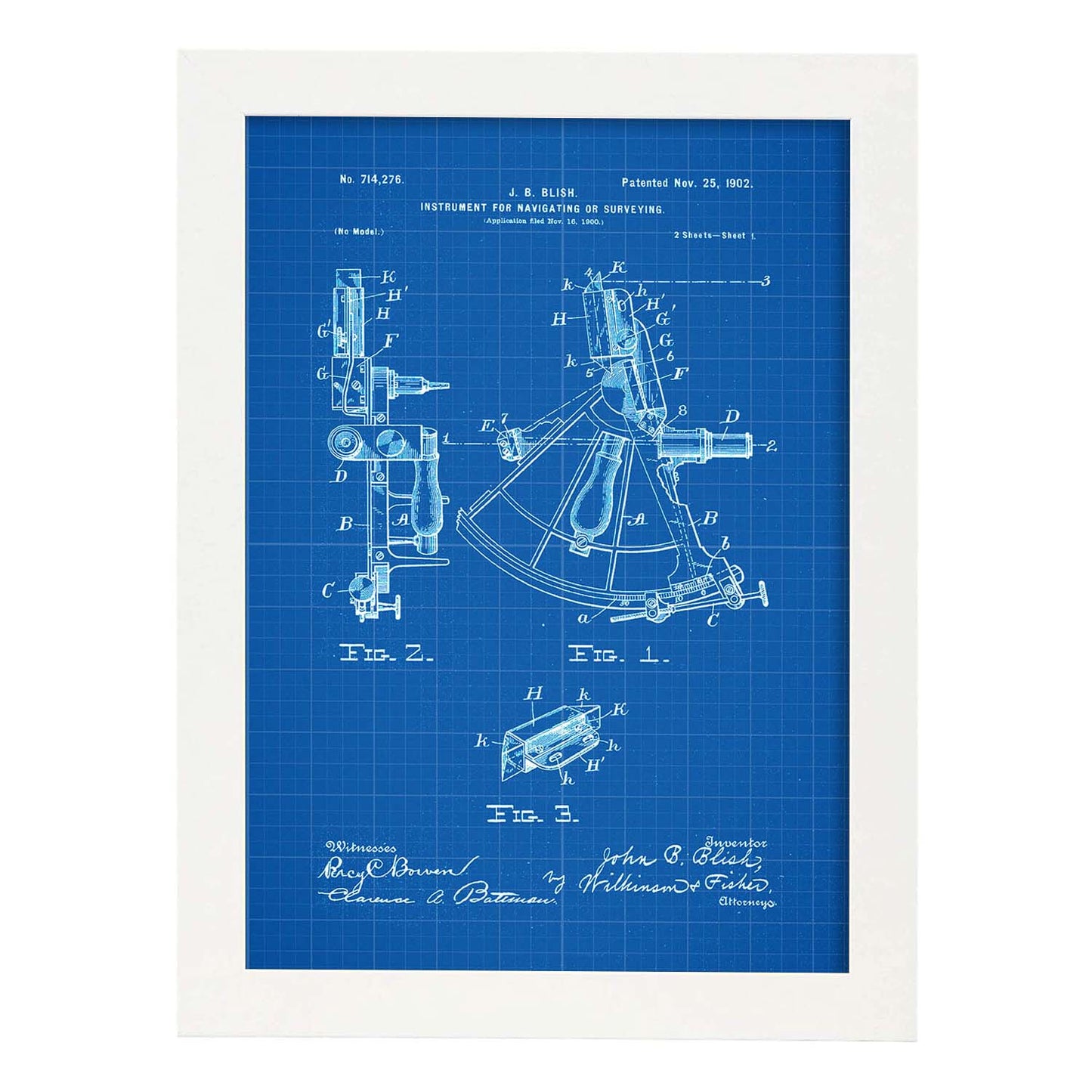 Poster con patente de Instrumento de navegacion 1. Lámina con diseño de patente antigua-Artwork-Nacnic-A3-Marco Blanco-Nacnic Estudio SL