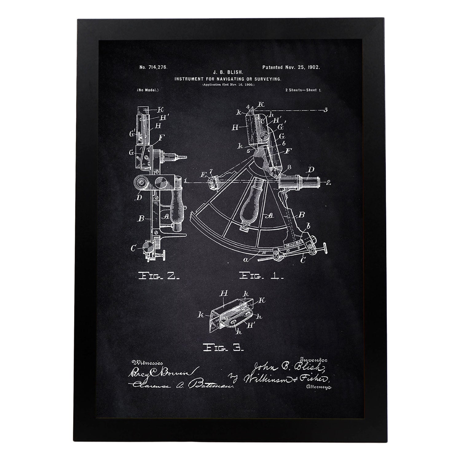 Poster con patente de Instrumento de navegacion 1. Lámina con diseño de patente antigua-Artwork-Nacnic-A3-Marco Negro-Nacnic Estudio SL