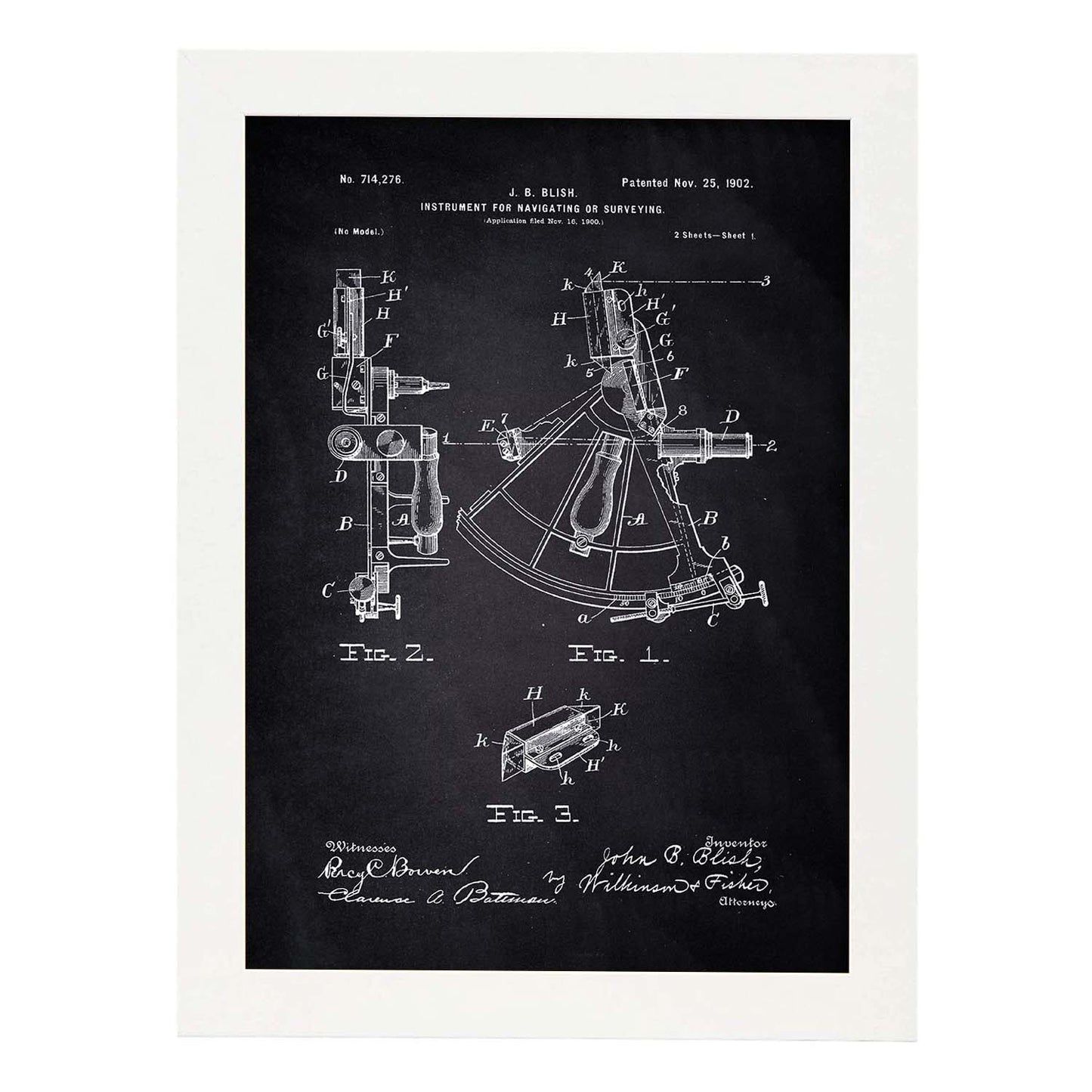 Poster con patente de Instrumento de navegacion 1. Lámina con diseño de patente antigua-Artwork-Nacnic-A4-Marco Blanco-Nacnic Estudio SL