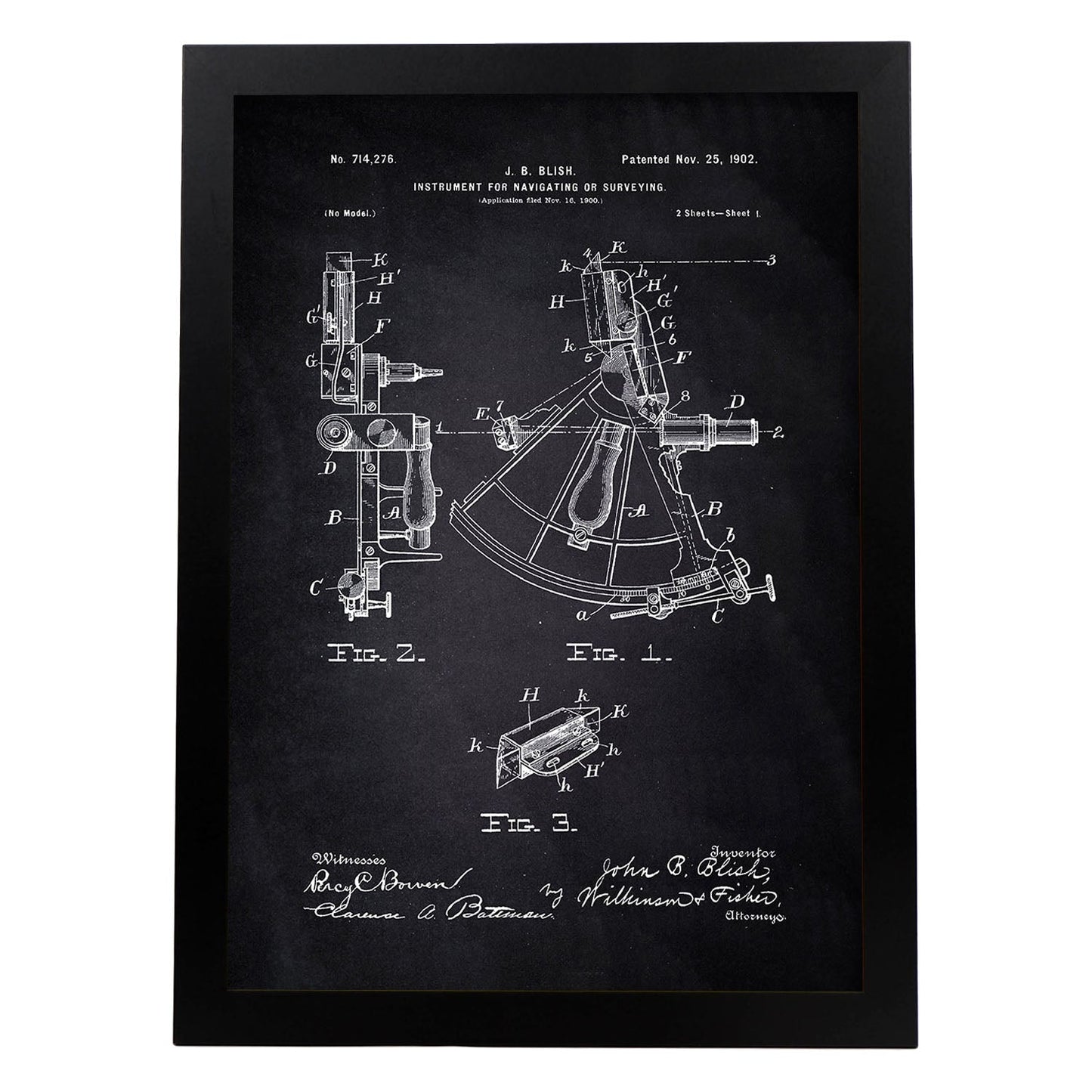 Poster con patente de Instrumento de navegacion 1. Lámina con diseño de patente antigua-Artwork-Nacnic-A4-Marco Negro-Nacnic Estudio SL