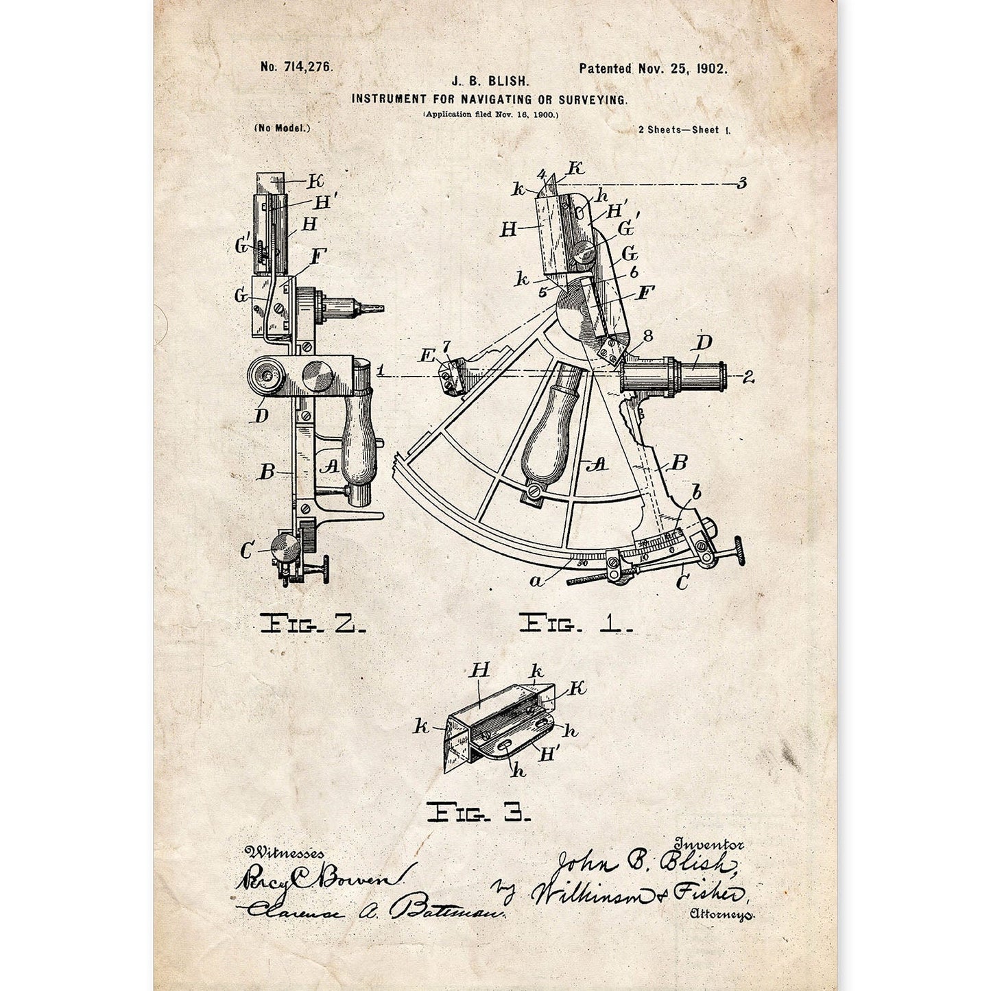 Poster con patente de Instrumento de navegacion 1. Lámina con diseño de patente antigua.-Artwork-Nacnic-A4-Sin marco-Nacnic Estudio SL