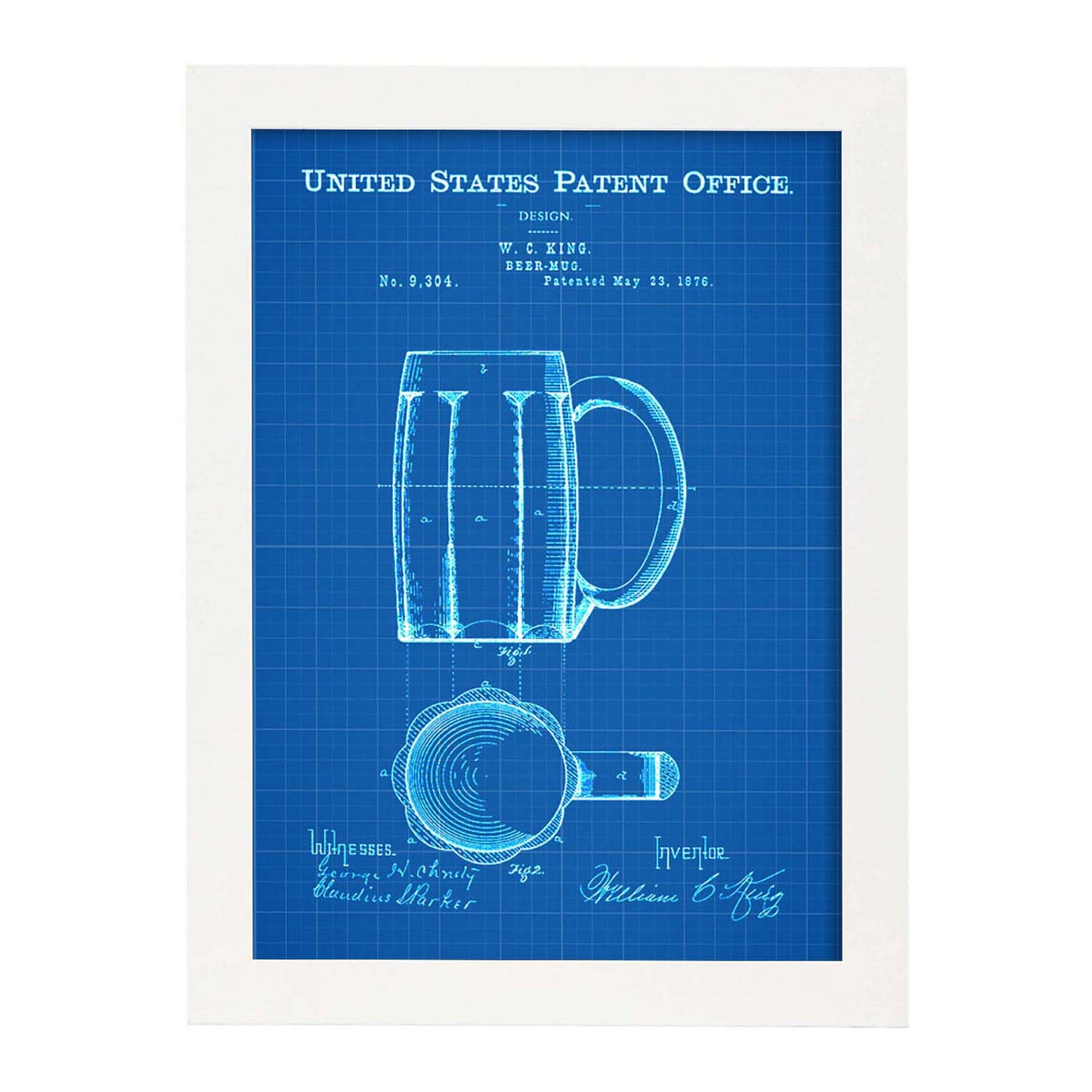 Poster con patente de Jarra de cerveza. Lámina con diseño de patente antigua-Artwork-Nacnic-A3-Marco Blanco-Nacnic Estudio SL