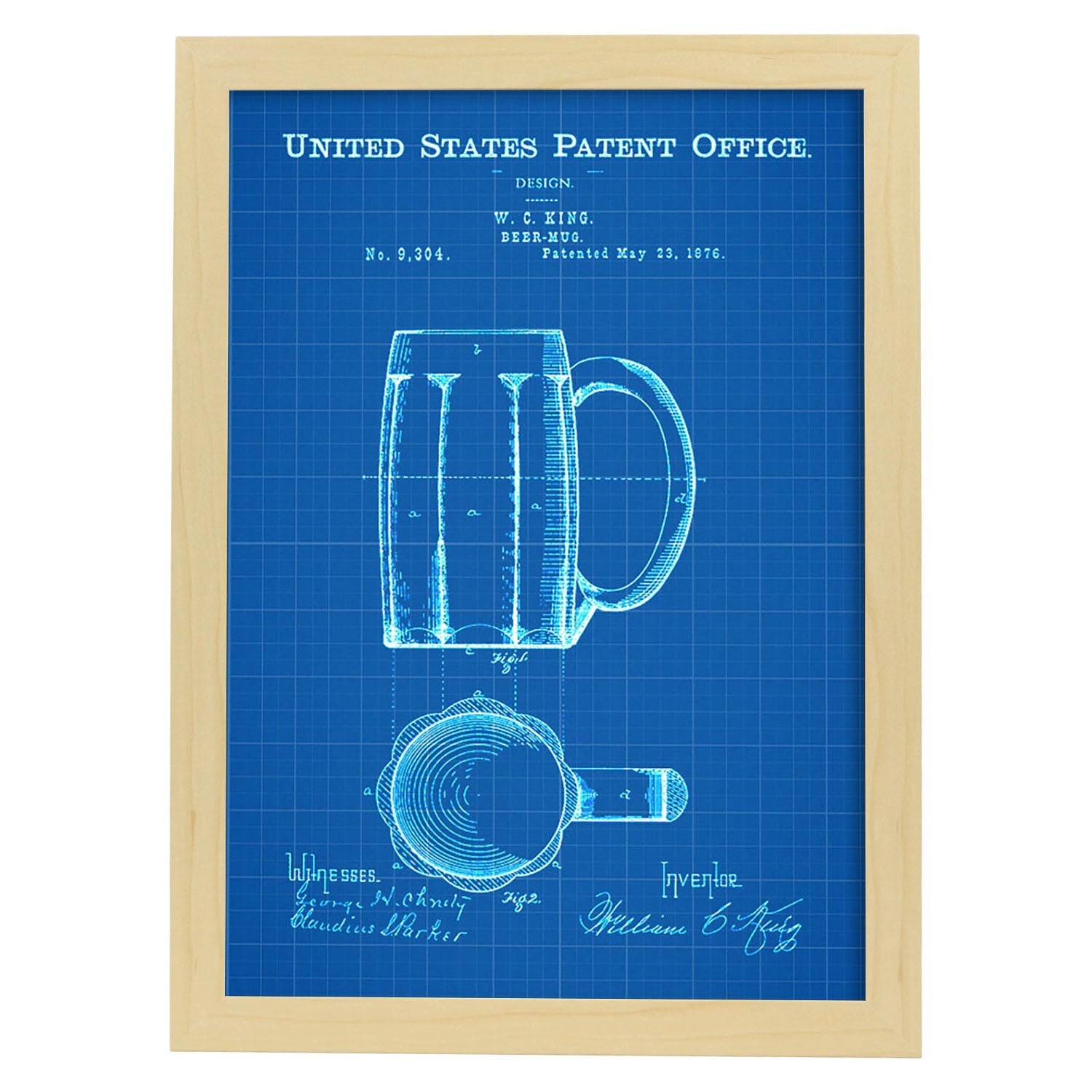 Poster con patente de Jarra de cerveza. Lámina con diseño de patente antigua-Artwork-Nacnic-A3-Marco Madera clara-Nacnic Estudio SL