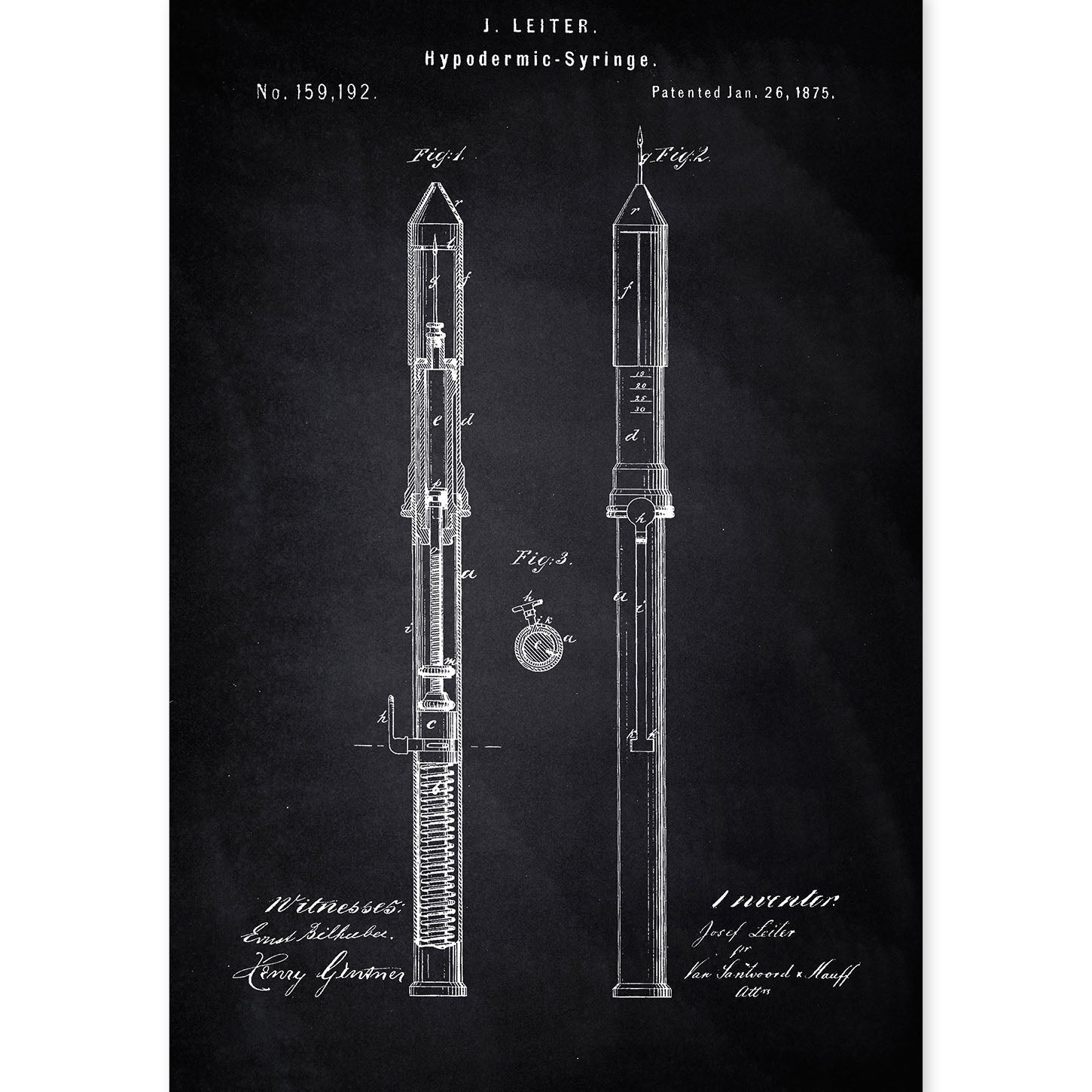Poster con patente de Jeringuilla. Lámina con diseño de patente antigua-Artwork-Nacnic-A4-Sin marco-Nacnic Estudio SL