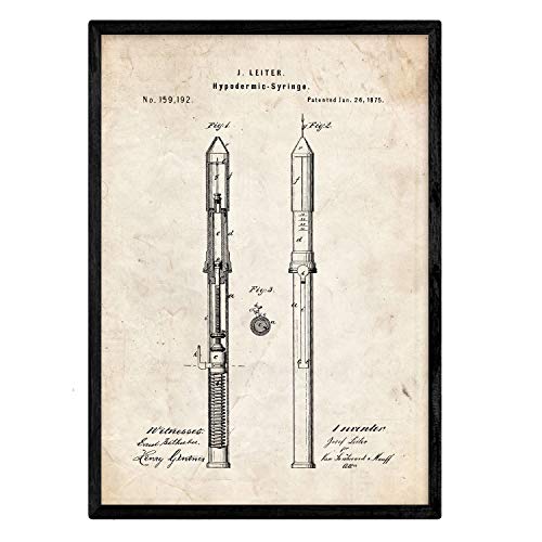 Poster con patente de Jeringuilla. Lámina con diseño de patente antigua.-Artwork-Nacnic-Nacnic Estudio SL