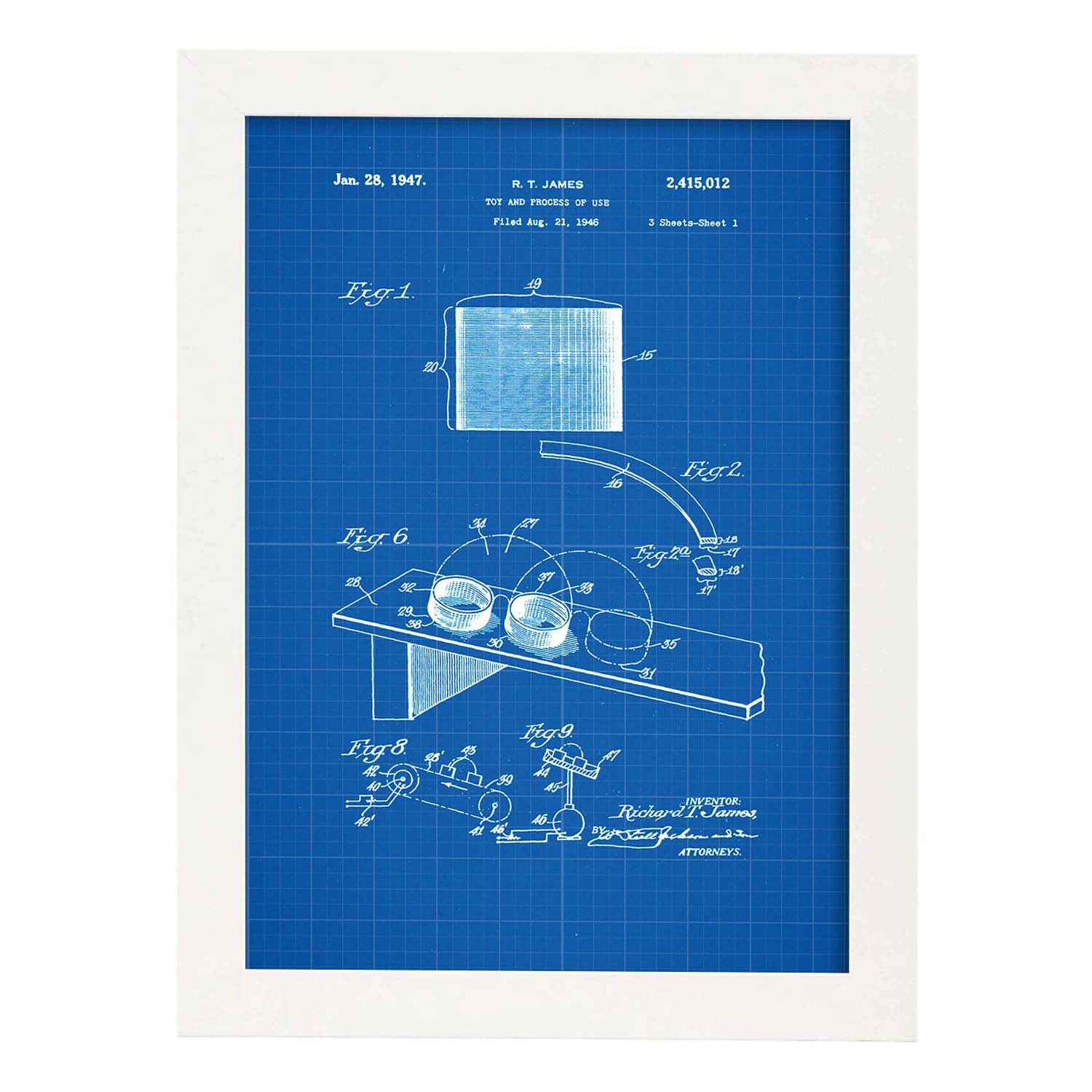 Poster con patente de Juguete de muelle 2. Lámina con diseño de patente antigua-Artwork-Nacnic-A3-Marco Blanco-Nacnic Estudio SL