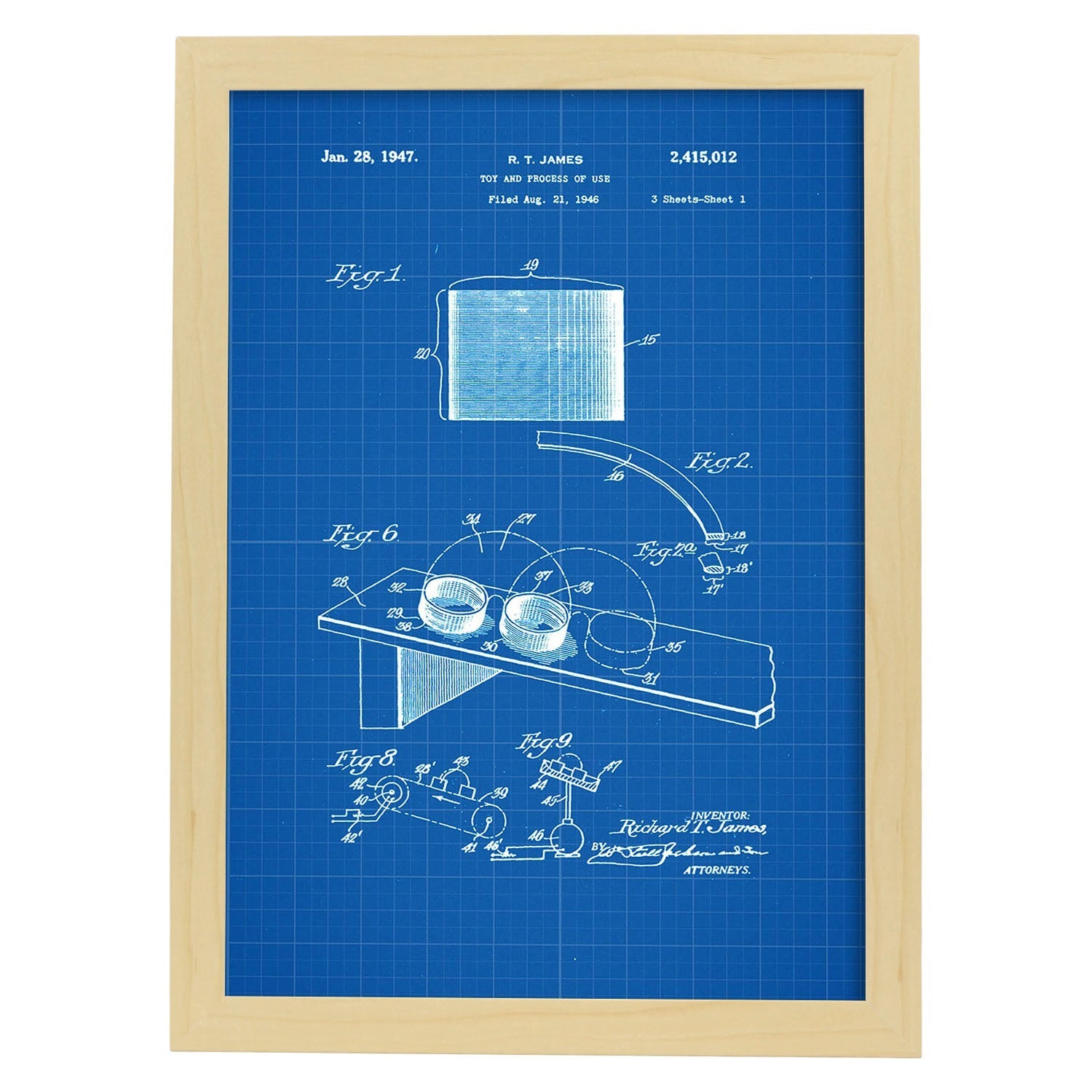 Poster con patente de Juguete de muelle 2. Lámina con diseño de patente antigua-Artwork-Nacnic-A3-Marco Madera clara-Nacnic Estudio SL