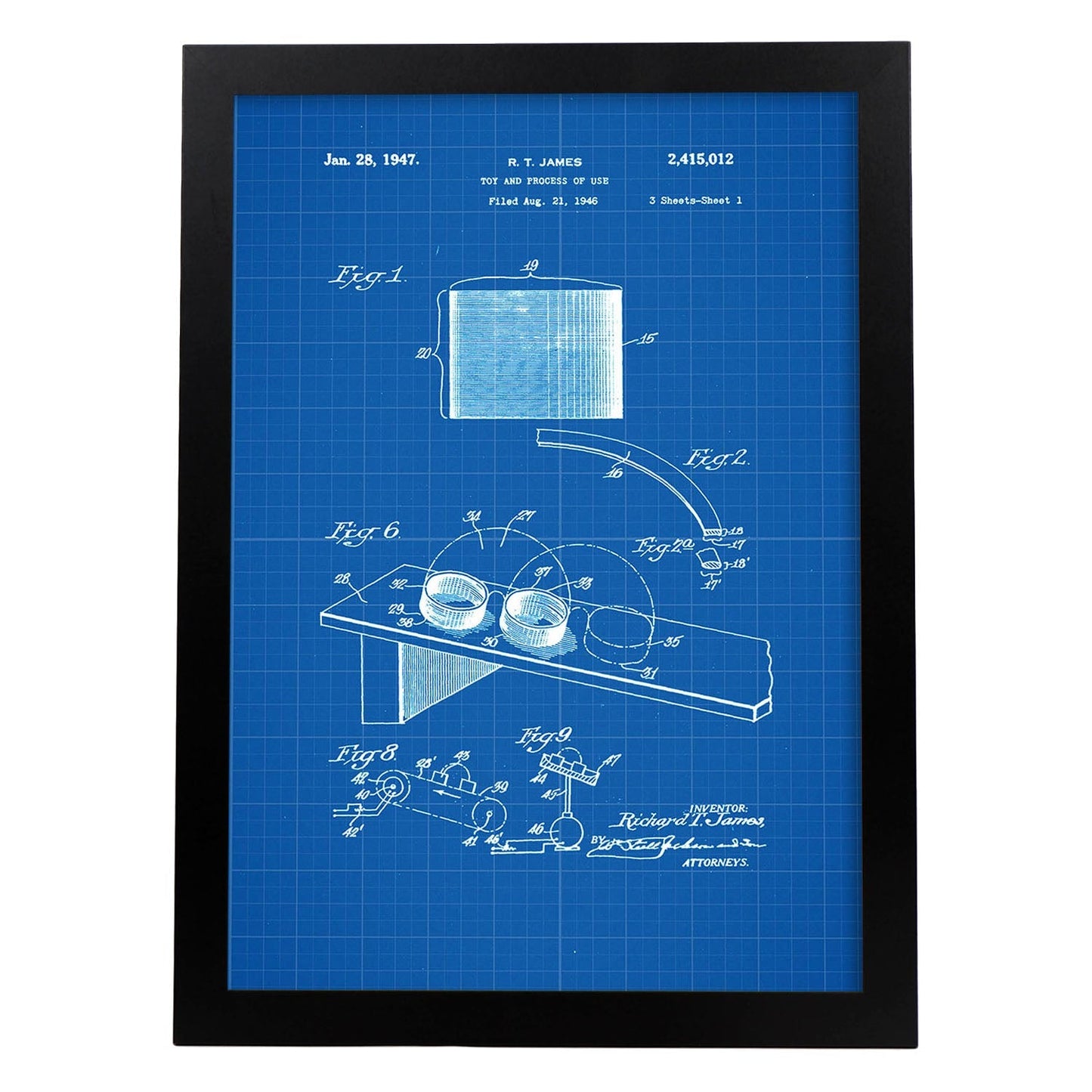 Poster con patente de Juguete de muelle 2. Lámina con diseño de patente antigua-Artwork-Nacnic-A3-Marco Negro-Nacnic Estudio SL