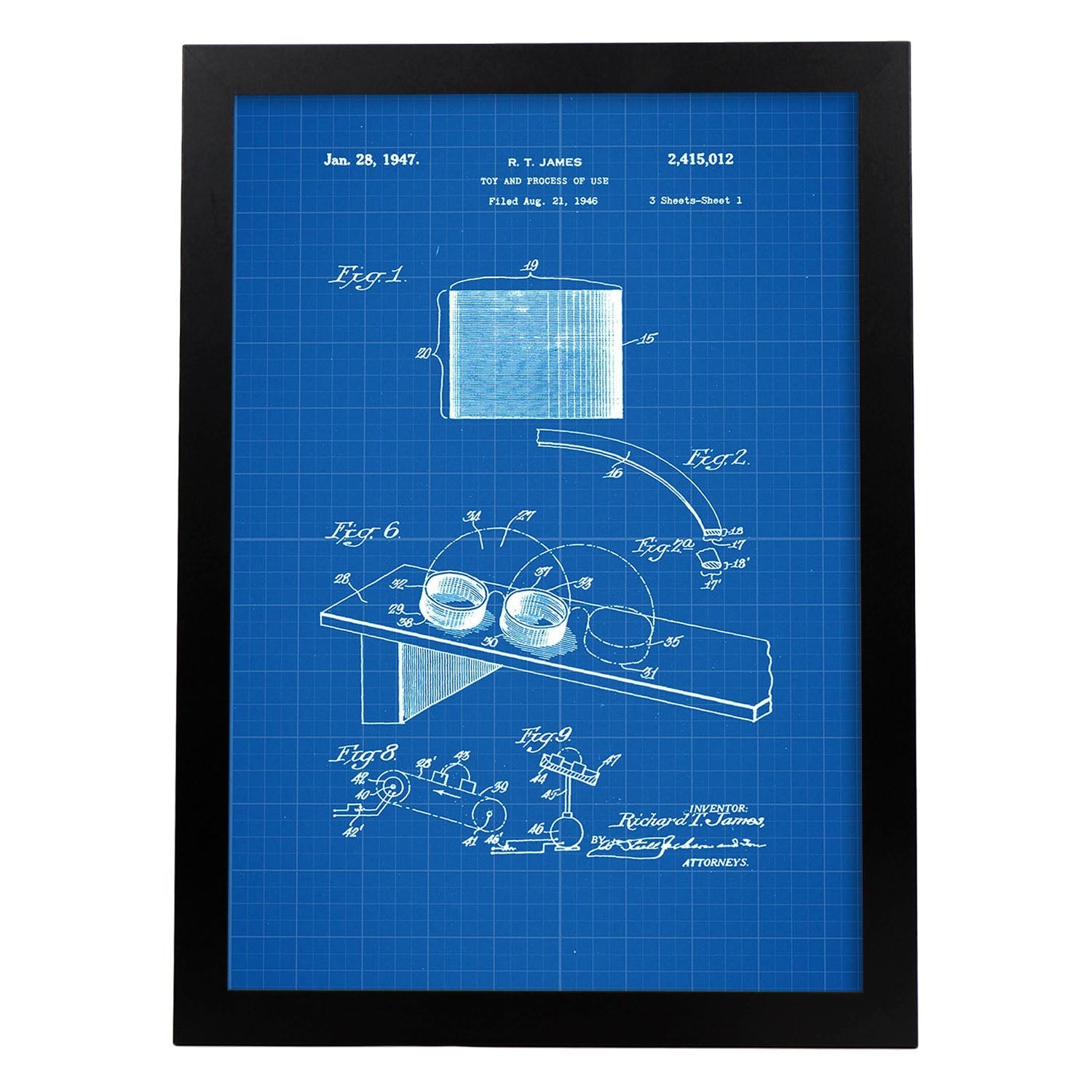 Poster con patente de Juguete de muelle 2. Lámina con diseño de patente antigua-Artwork-Nacnic-A4-Marco Negro-Nacnic Estudio SL