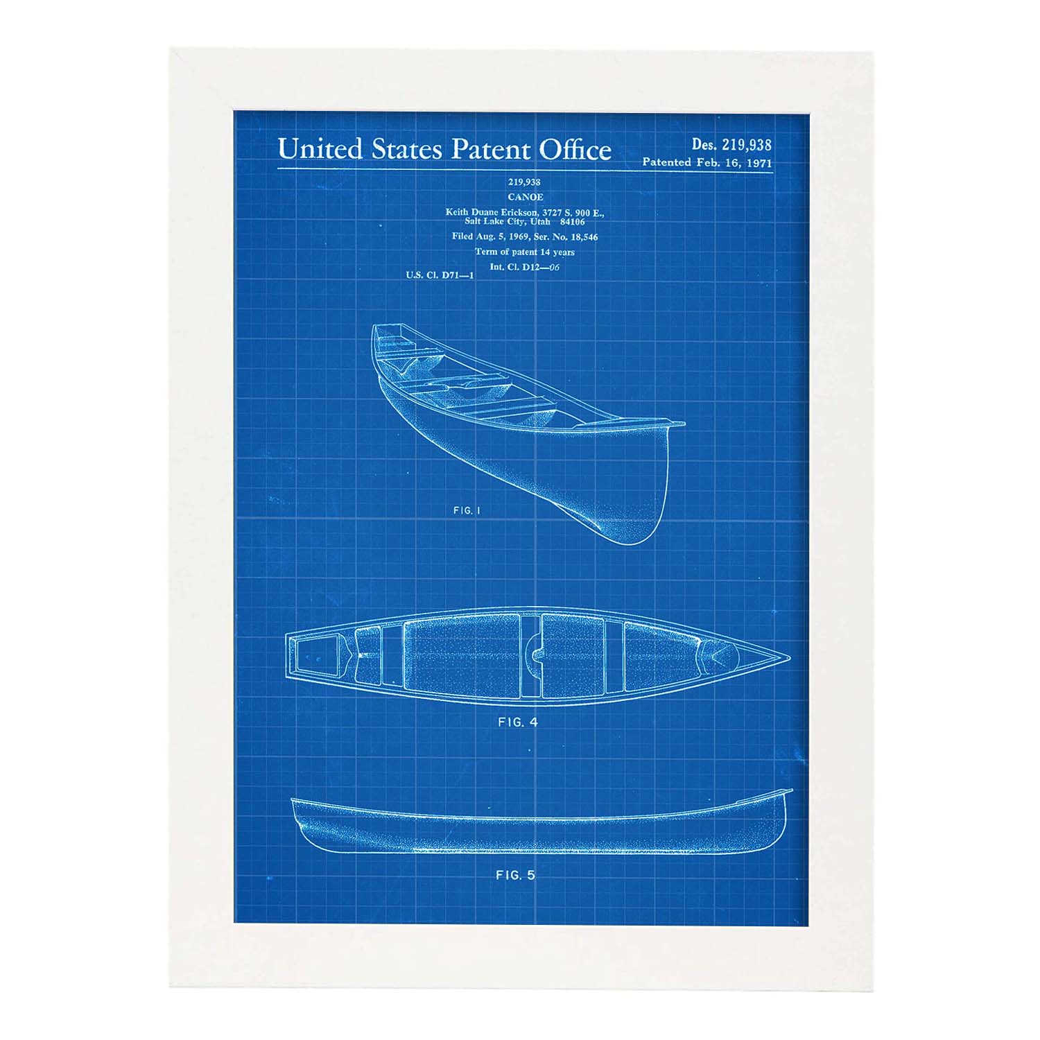 Poster con patente de Kayak 1. Lámina con diseño de patente antigua-Artwork-Nacnic-A3-Marco Blanco-Nacnic Estudio SL