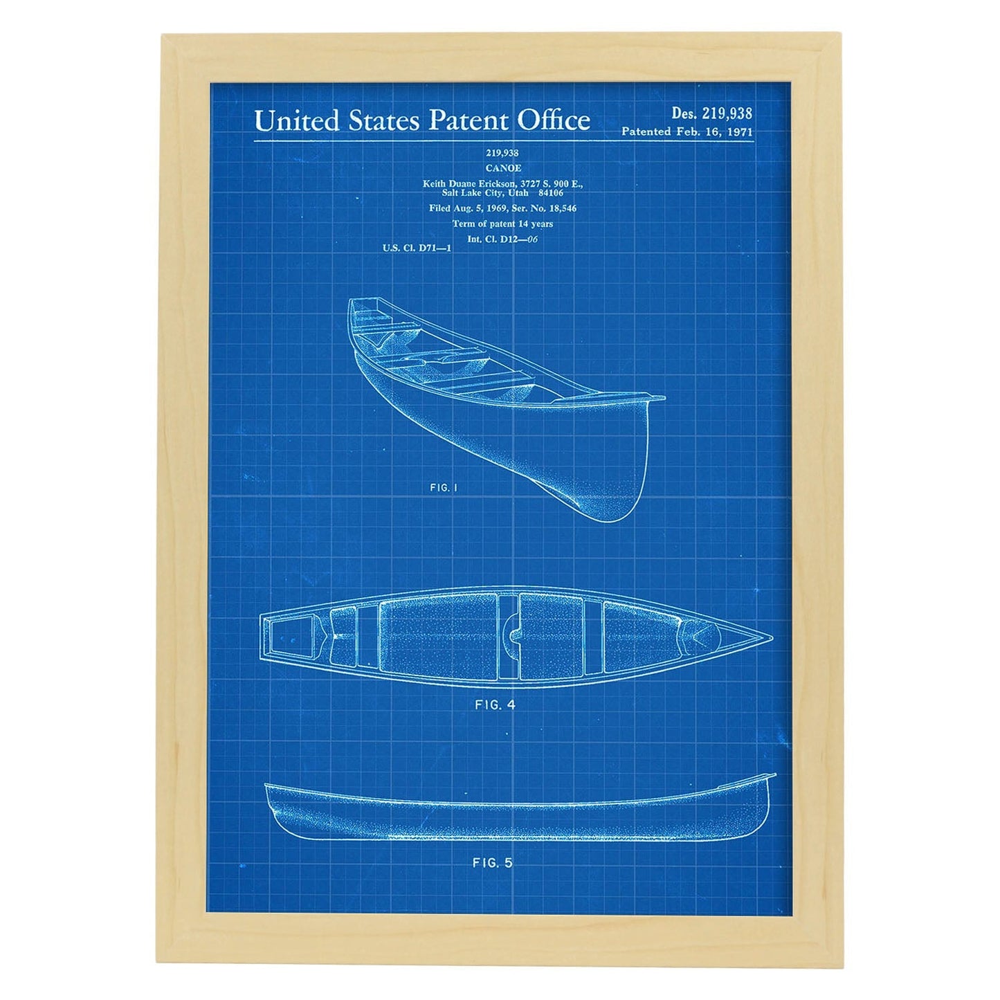 Poster con patente de Kayak 1. Lámina con diseño de patente antigua-Artwork-Nacnic-A3-Marco Madera clara-Nacnic Estudio SL