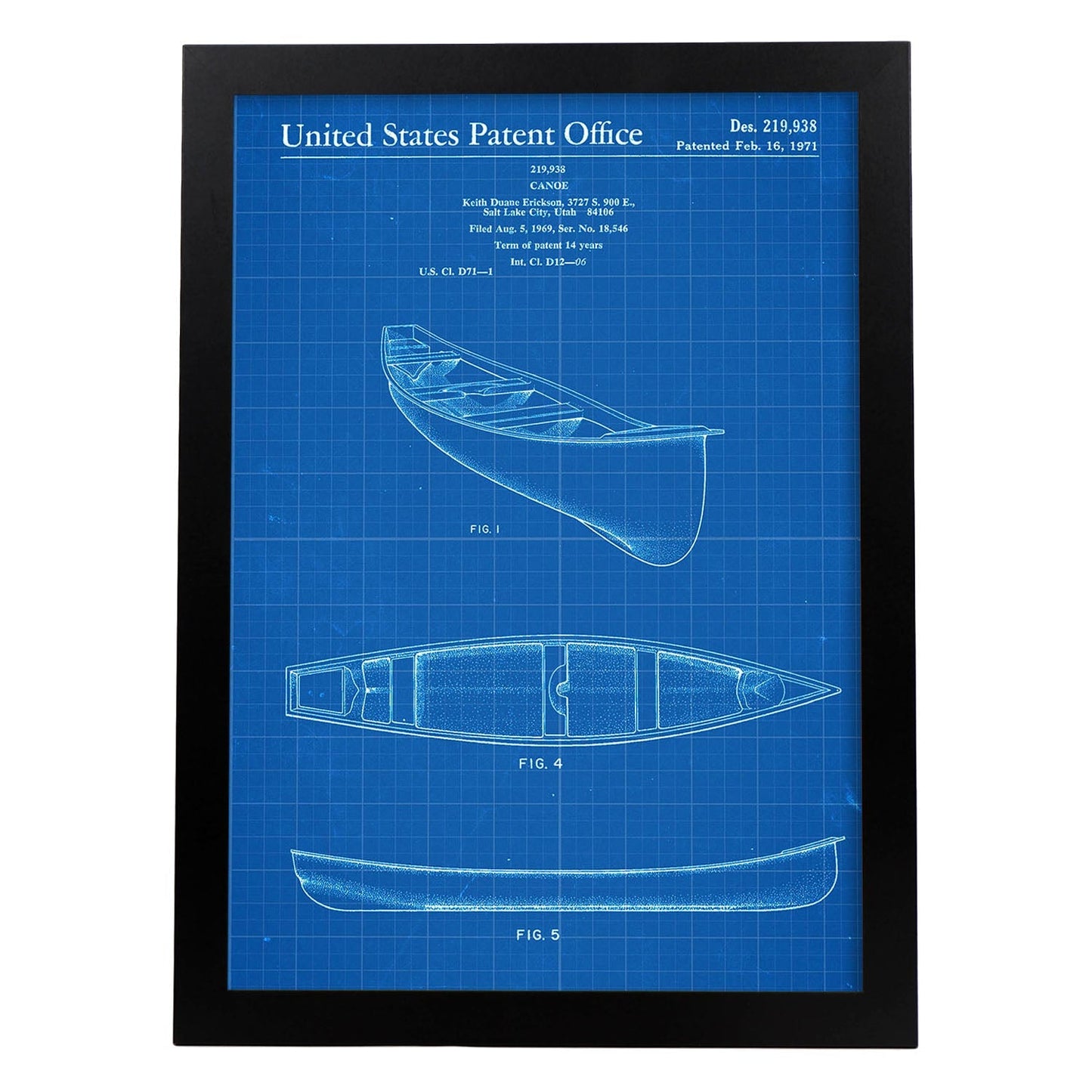 Poster con patente de Kayak 1. Lámina con diseño de patente antigua-Artwork-Nacnic-A3-Marco Negro-Nacnic Estudio SL