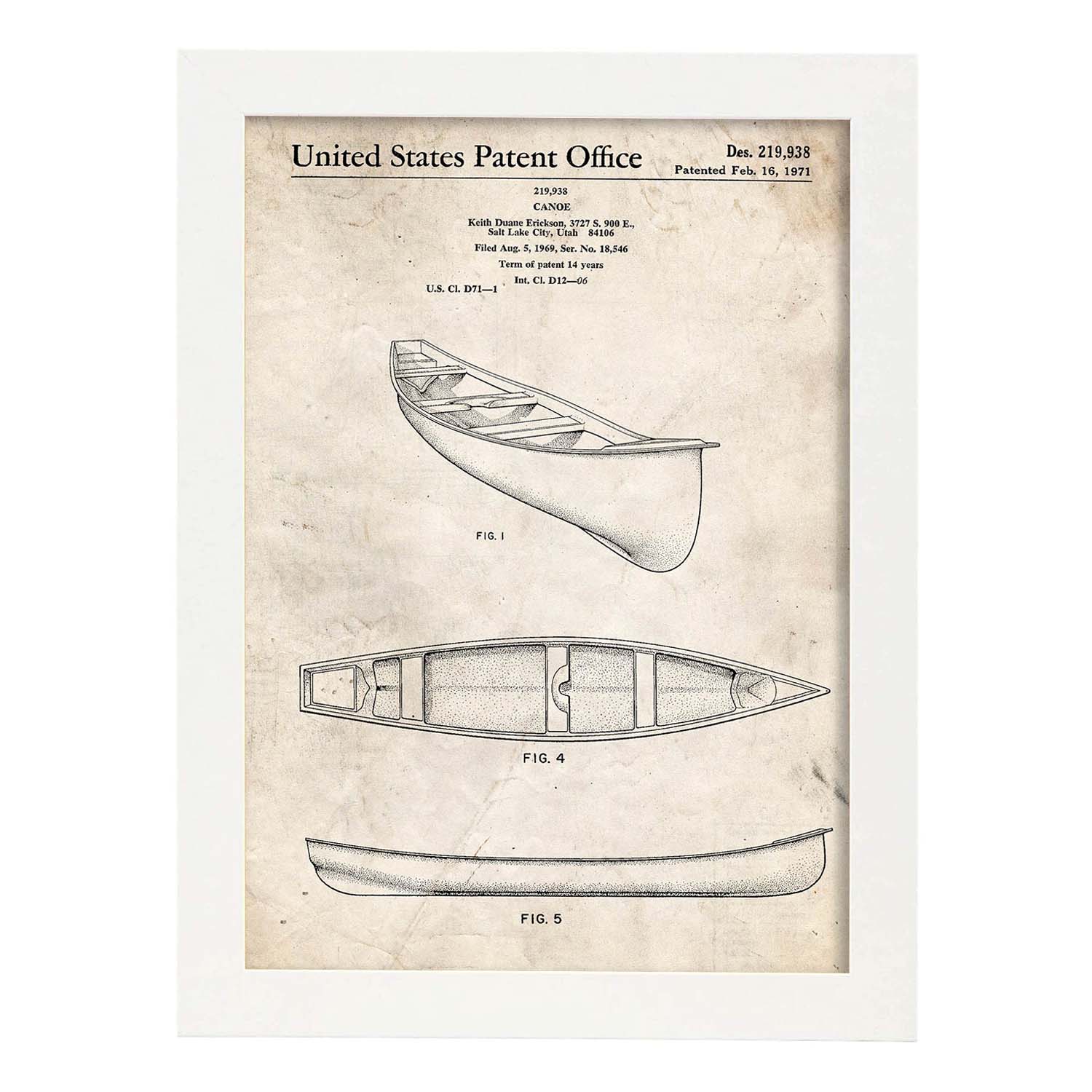Poster con patente de Kayak 1. Lámina con diseño de patente antigua.-Artwork-Nacnic-A3-Marco Blanco-Nacnic Estudio SL