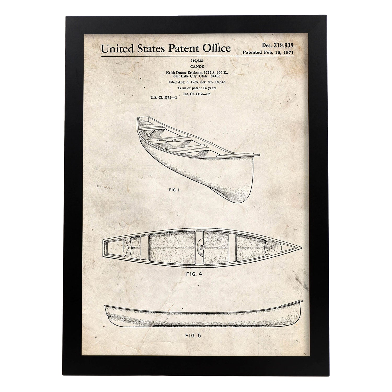 Poster con patente de Kayak 1. Lámina con diseño de patente antigua.-Artwork-Nacnic-A3-Marco Negro-Nacnic Estudio SL