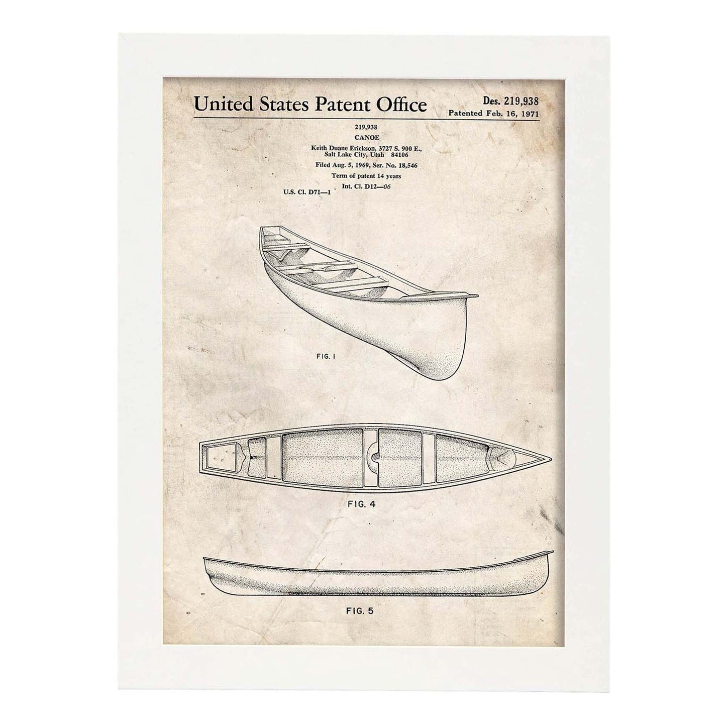 Poster con patente de Kayak 1. Lámina con diseño de patente antigua.-Artwork-Nacnic-A4-Marco Blanco-Nacnic Estudio SL
