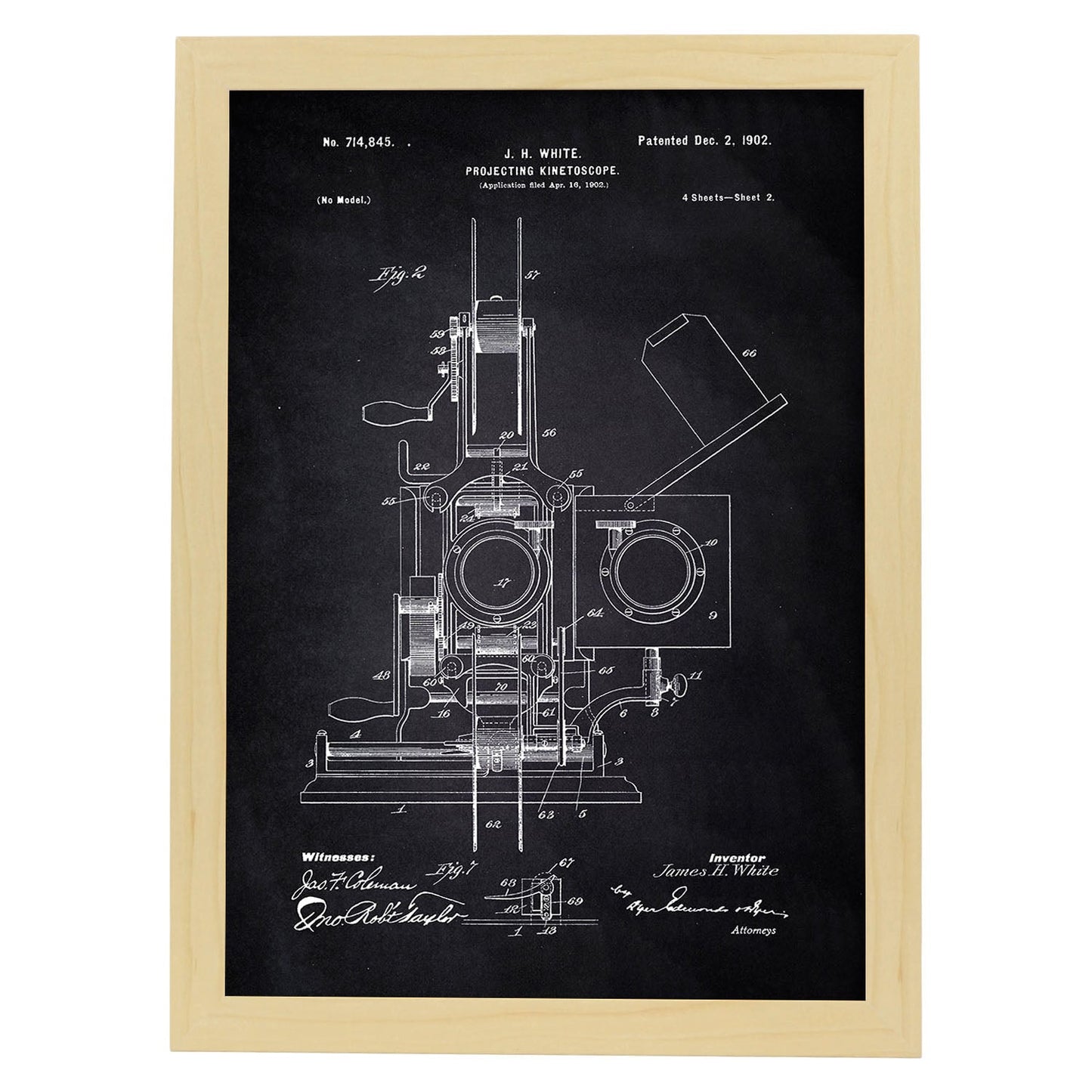 Poster con patente de Kinetoscopio 2. Lámina con diseño de patente antigua-Artwork-Nacnic-A3-Marco Madera clara-Nacnic Estudio SL