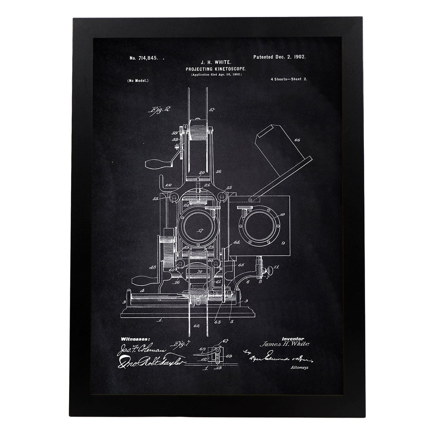 Poster con patente de Kinetoscopio 2. Lámina con diseño de patente antigua-Artwork-Nacnic-A3-Marco Negro-Nacnic Estudio SL