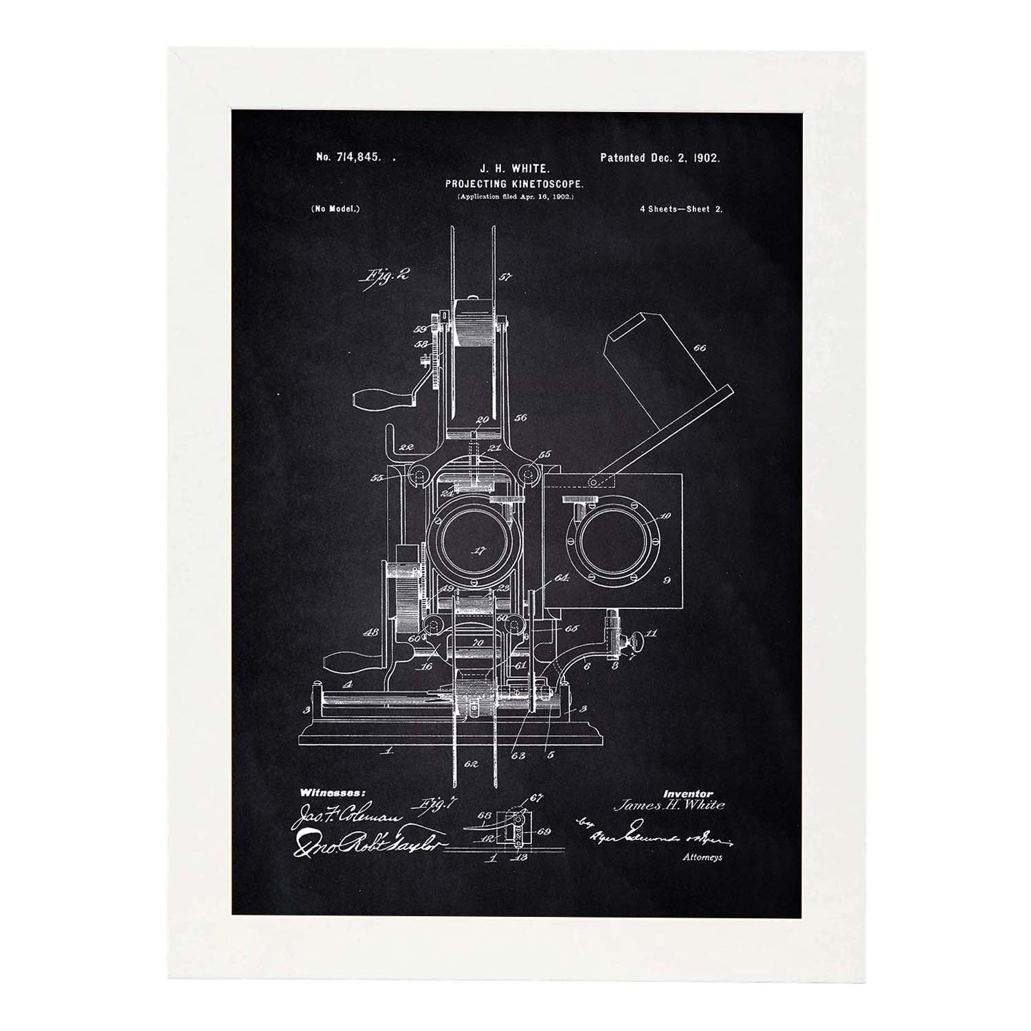 Poster con patente de Kinetoscopio 2. Lámina con diseño de patente antigua-Artwork-Nacnic-A4-Marco Blanco-Nacnic Estudio SL