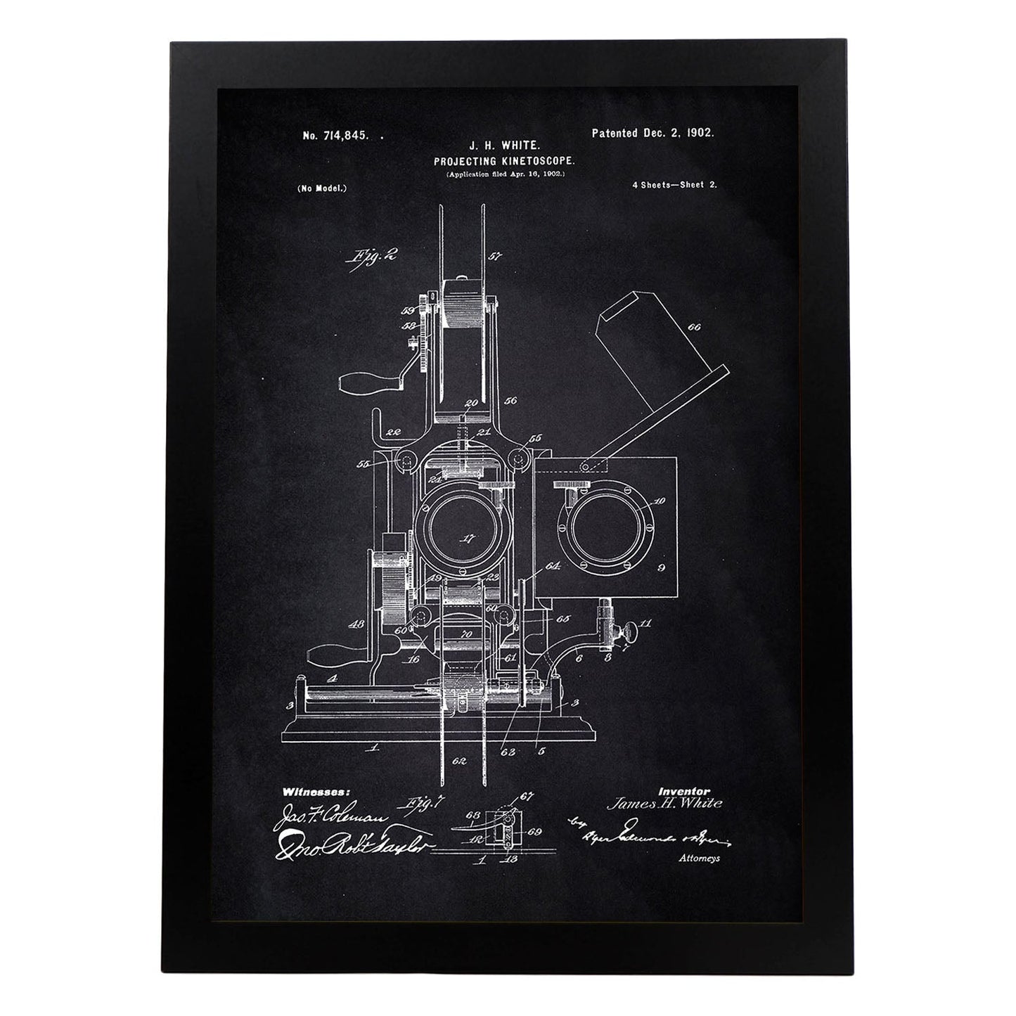 Poster con patente de Kinetoscopio 2. Lámina con diseño de patente antigua-Artwork-Nacnic-A4-Marco Negro-Nacnic Estudio SL