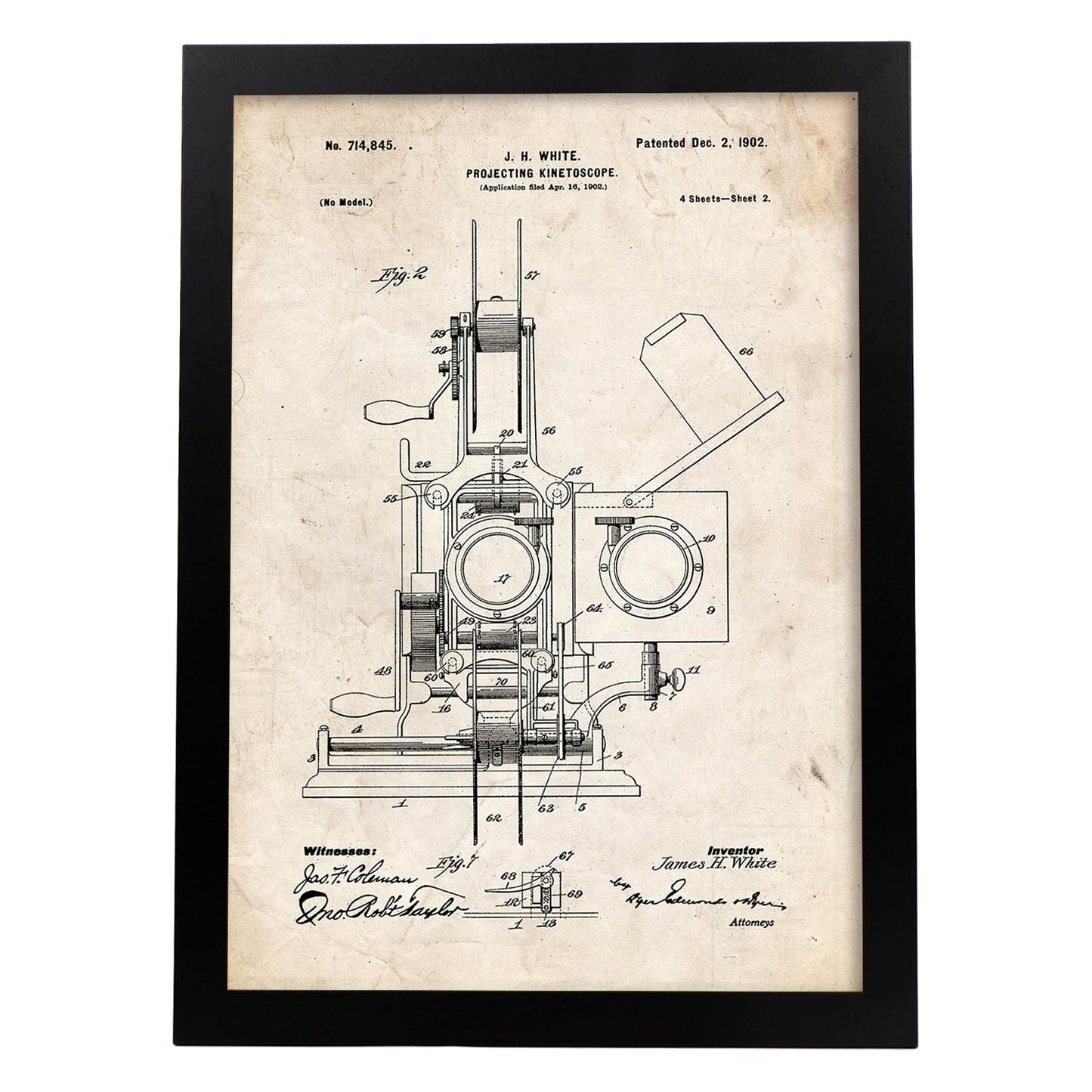 Poster con patente de Kinetoscopio 2. Lámina con diseño de patente antigua.-Artwork-Nacnic-A3-Marco Negro-Nacnic Estudio SL
