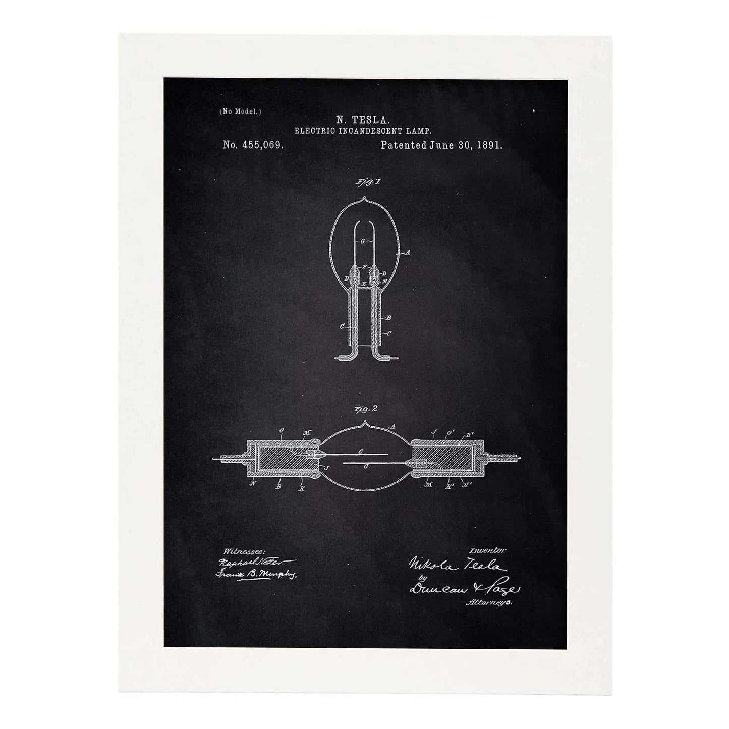 Poster con patente de Lampara incandescente. Lámina con diseño de patente antigua-Artwork-Nacnic-A3-Marco Blanco-Nacnic Estudio SL