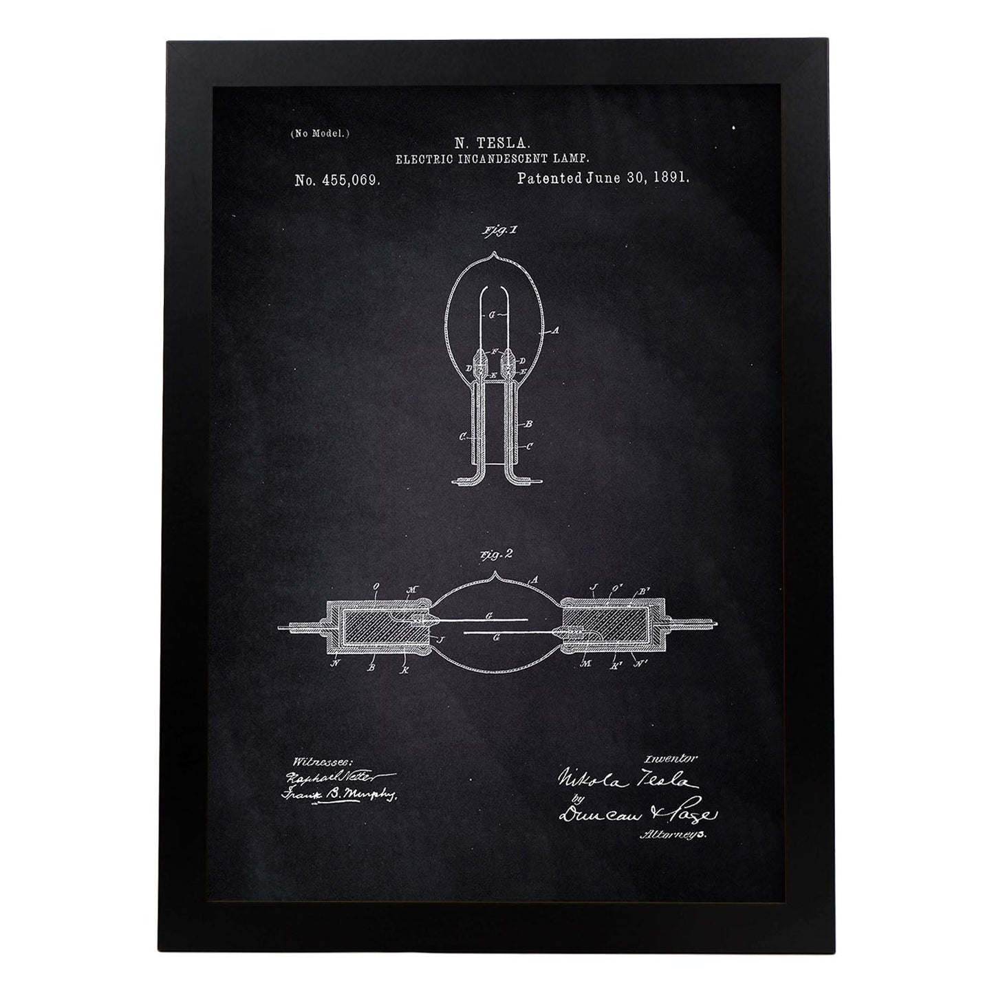 Poster con patente de Lampara incandescente. Lámina con diseño de patente antigua-Artwork-Nacnic-A3-Marco Negro-Nacnic Estudio SL