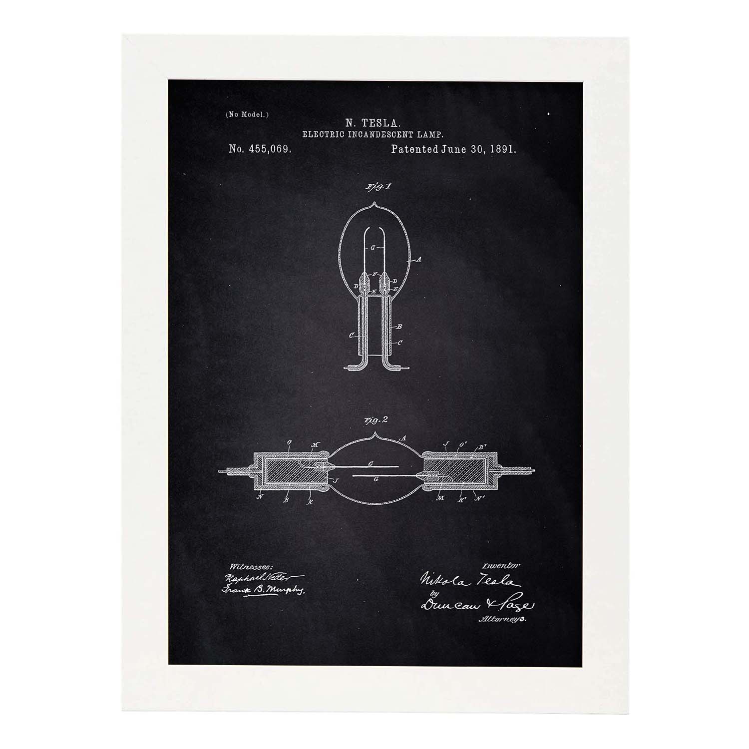 Poster con patente de Lampara incandescente. Lámina con diseño de patente antigua-Artwork-Nacnic-A4-Marco Blanco-Nacnic Estudio SL