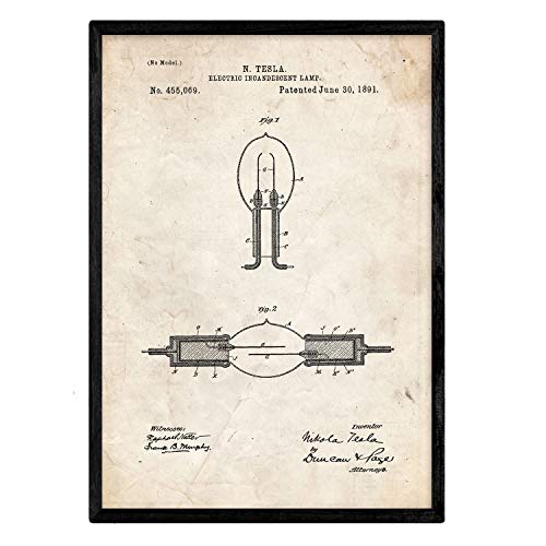 Poster con patente de Lampara incandescente. Lámina con diseño de patente antigua.-Artwork-Nacnic-Nacnic Estudio SL