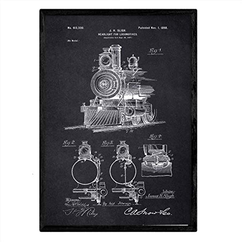 Poster con patente de Lampara para locomotoras. Lámina con diseño de patente antigua-Artwork-Nacnic-Nacnic Estudio SL