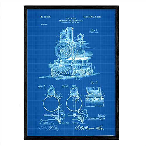 Poster con patente de Lampara para locomotoras. Lámina con diseño de patente antigua-Artwork-Nacnic-Nacnic Estudio SL