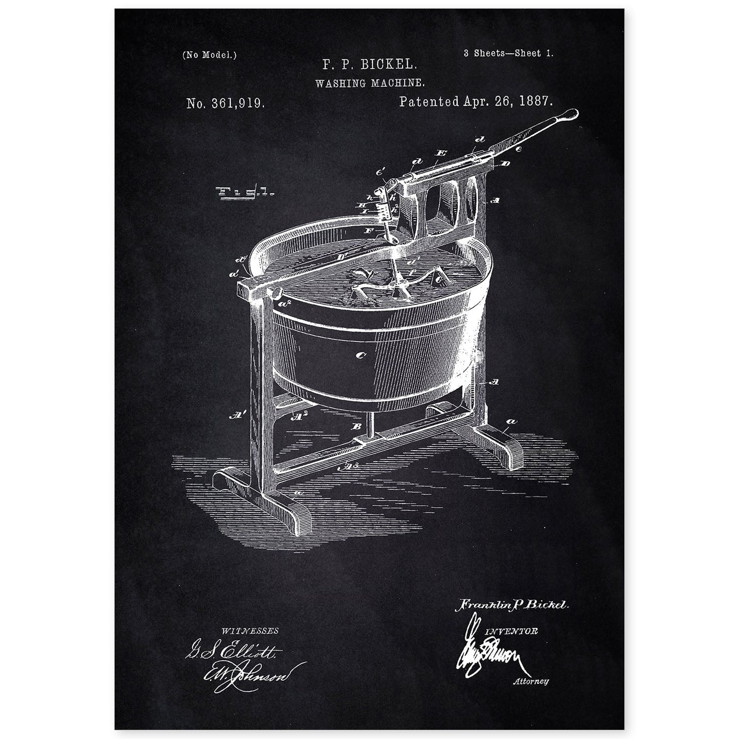 Poster con patente de Lavadora. Lámina con diseño de patente antigua-Artwork-Nacnic-A4-Sin marco-Nacnic Estudio SL