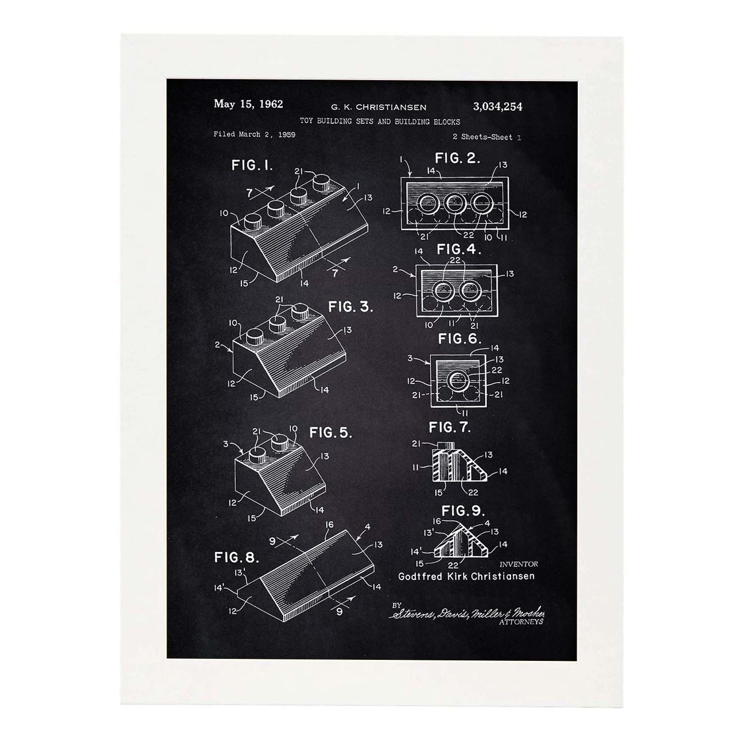 Poster con patente de Lego. Lámina con diseño de patente antigua-Artwork-Nacnic-A3-Marco Blanco-Nacnic Estudio SL