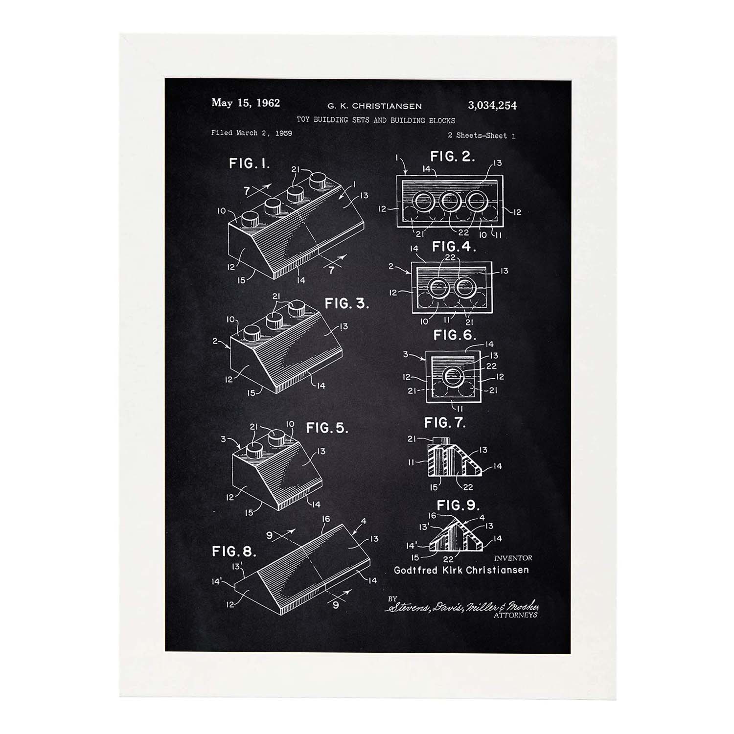 Poster con patente de Lego. Lámina con diseño de patente antigua-Artwork-Nacnic-A3-Marco Blanco-Nacnic Estudio SL