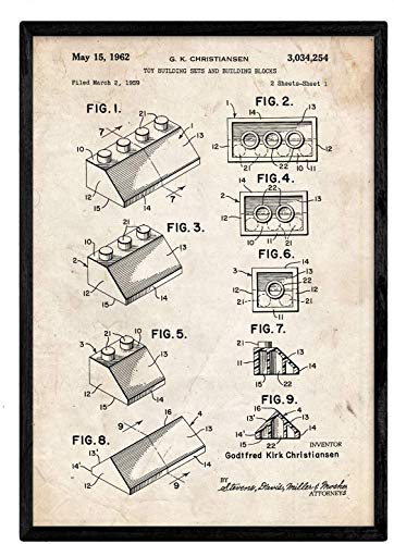 Poster con patente de Lego. Lámina con diseño de patente antigua.-Artwork-Nacnic-Nacnic Estudio SL