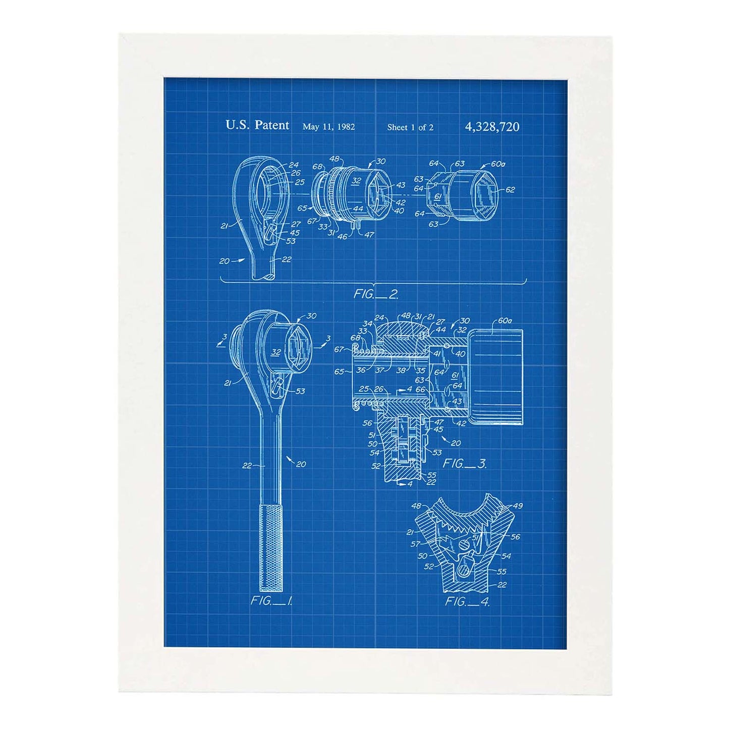 Poster con patente de Llave allen. Lámina con diseño de patente antigua-Artwork-Nacnic-A3-Marco Blanco-Nacnic Estudio SL