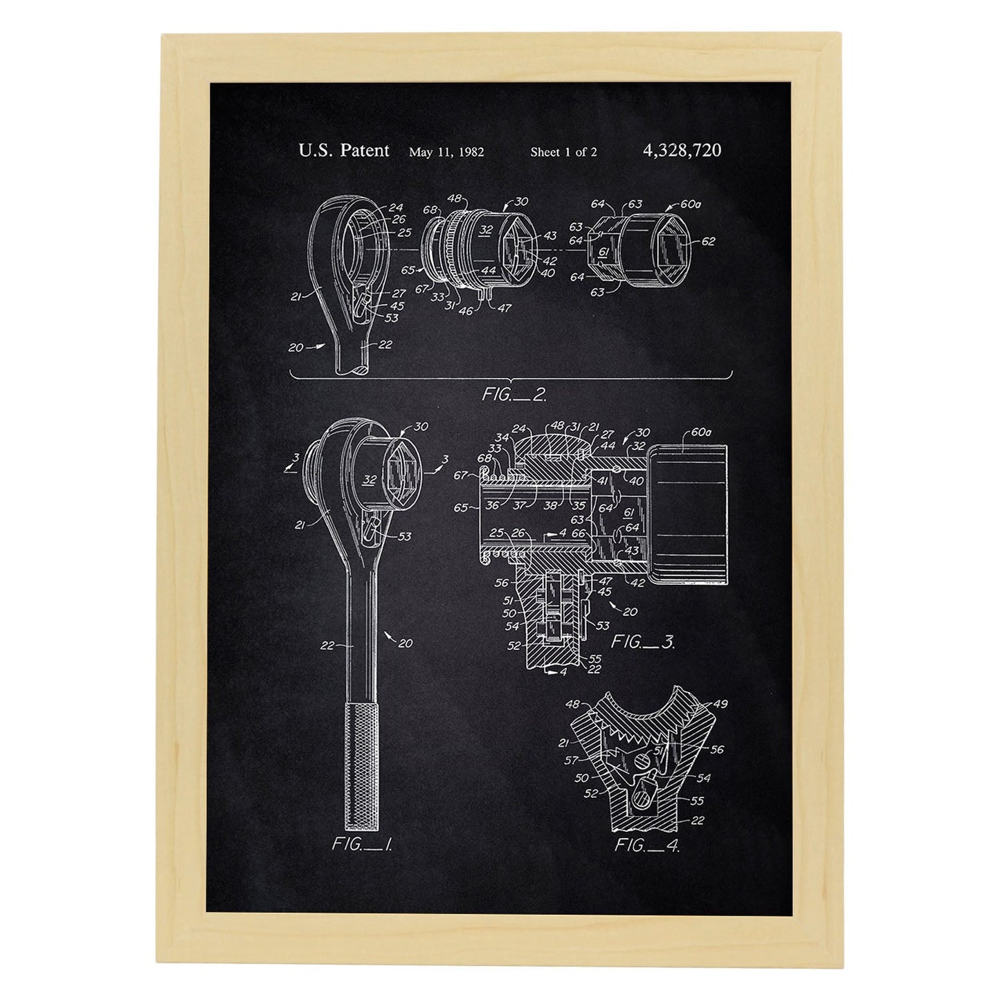 Poster con patente de Llave allen. Lámina con diseño de patente antigua-Artwork-Nacnic-A3-Marco Madera clara-Nacnic Estudio SL