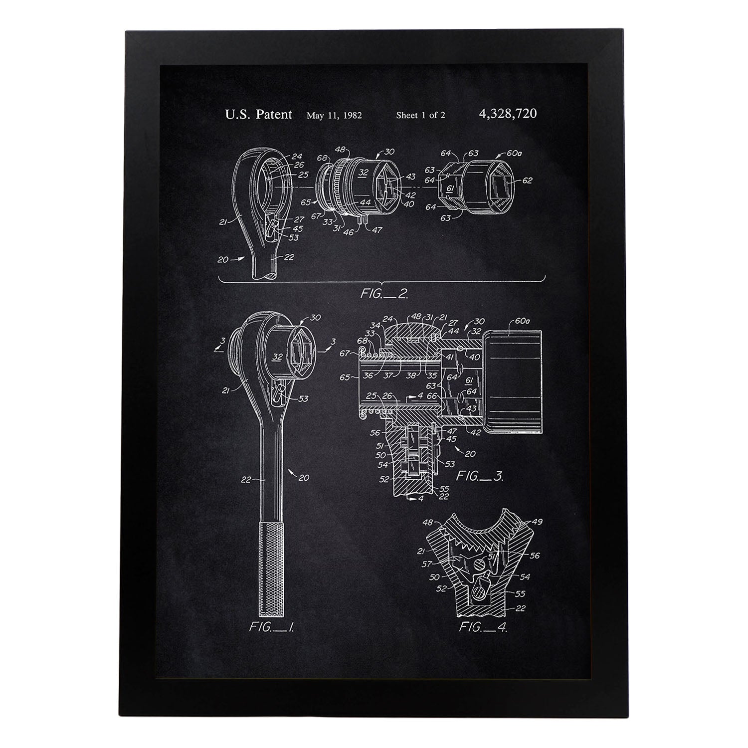 Poster con patente de Llave allen. Lámina con diseño de patente antigua-Artwork-Nacnic-A3-Marco Negro-Nacnic Estudio SL