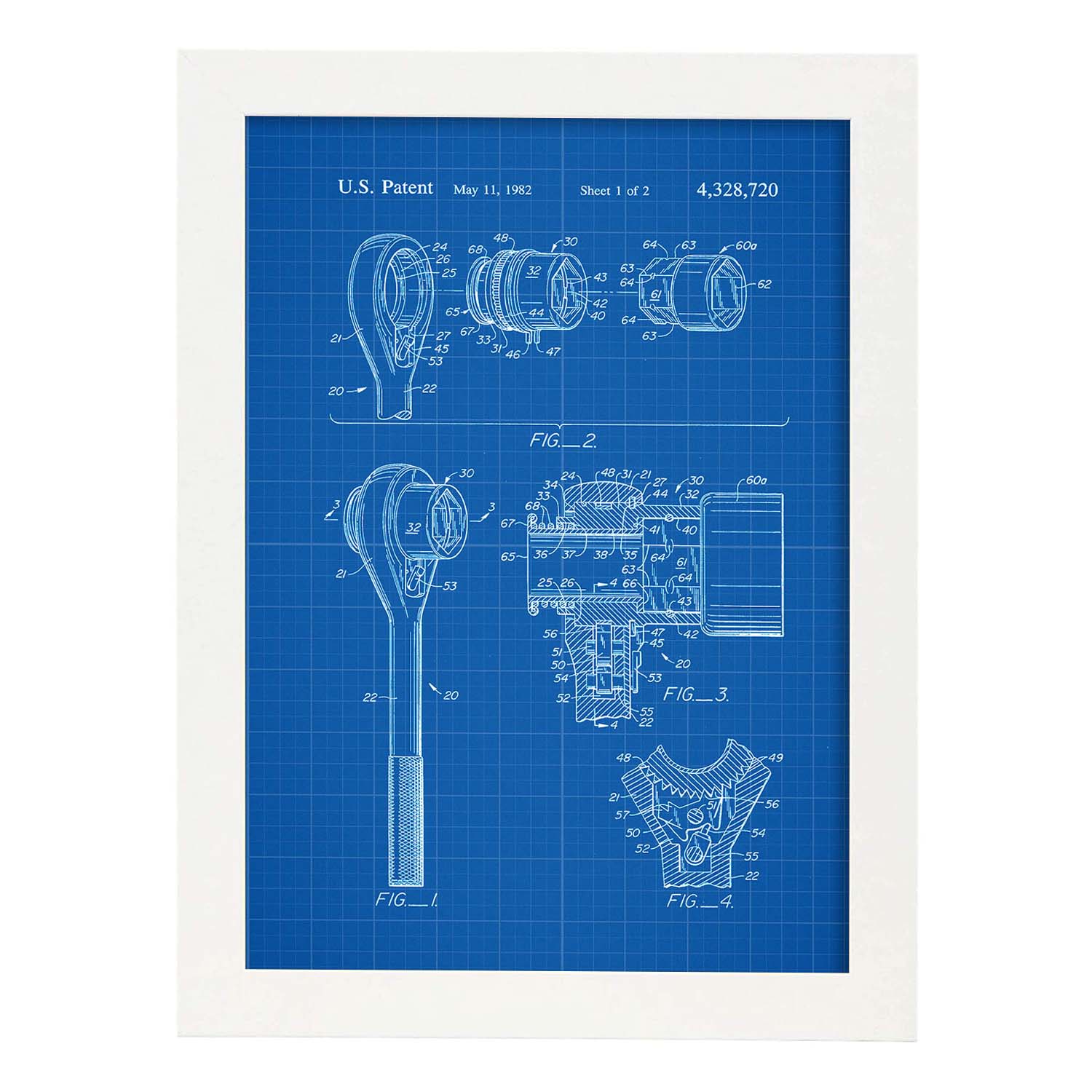 Poster con patente de Llave allen. Lámina con diseño de patente antigua-Artwork-Nacnic-A4-Marco Blanco-Nacnic Estudio SL