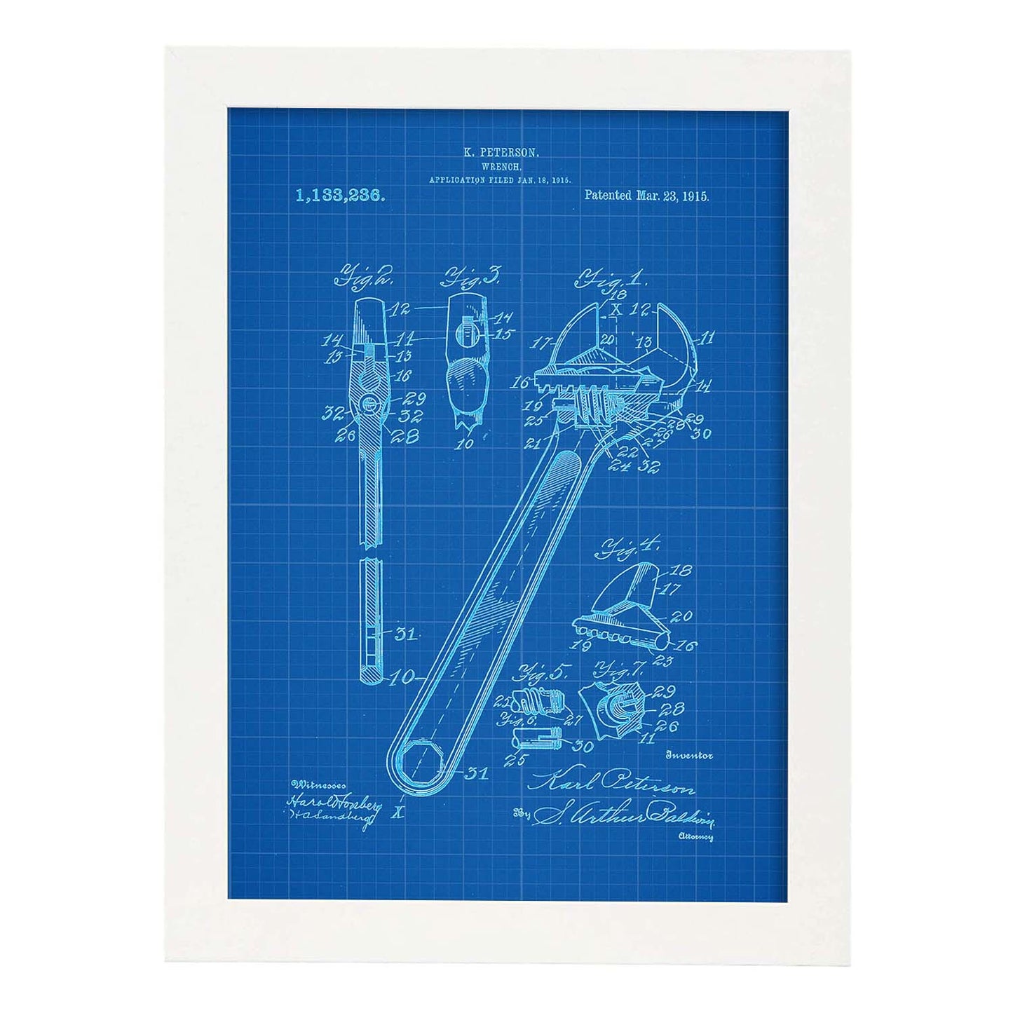 Poster con patente de Llave inglesa 2. Lámina con diseño de patente antigua-Artwork-Nacnic-A3-Marco Blanco-Nacnic Estudio SL