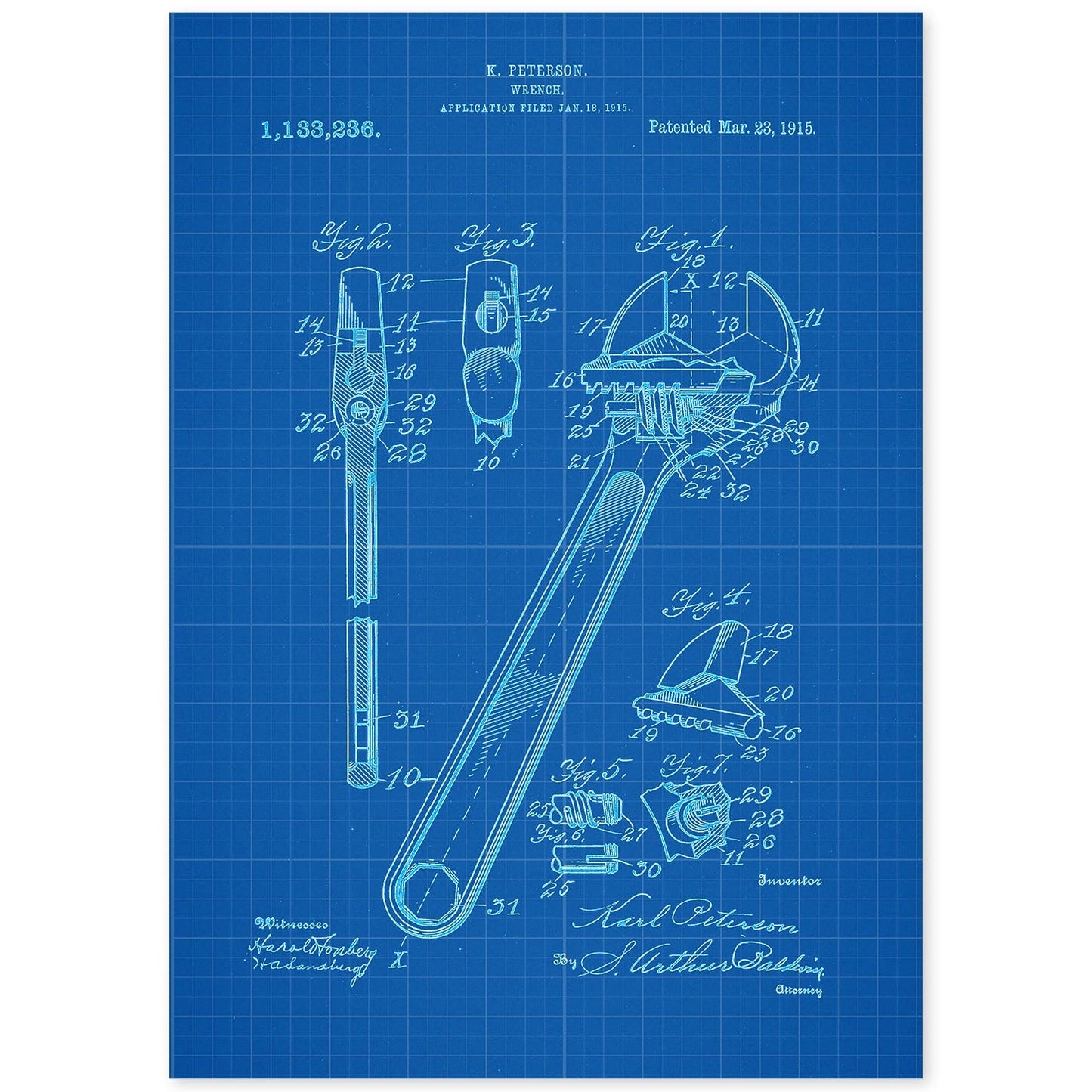 Poster con patente de Llave inglesa 2. Lámina con diseño de patente antigua-Artwork-Nacnic-A4-Sin marco-Nacnic Estudio SL