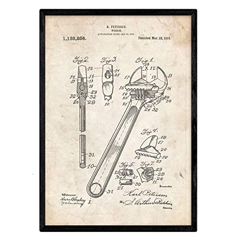 Poster con patente de Llave inglesa 2. Lámina con diseño de patente antigua.-Artwork-Nacnic-Nacnic Estudio SL