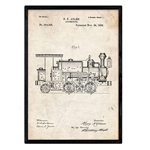 Poster con patente de Locomotora 2. Lámina con diseño de patente antigua.-Artwork-Nacnic-Nacnic Estudio SL