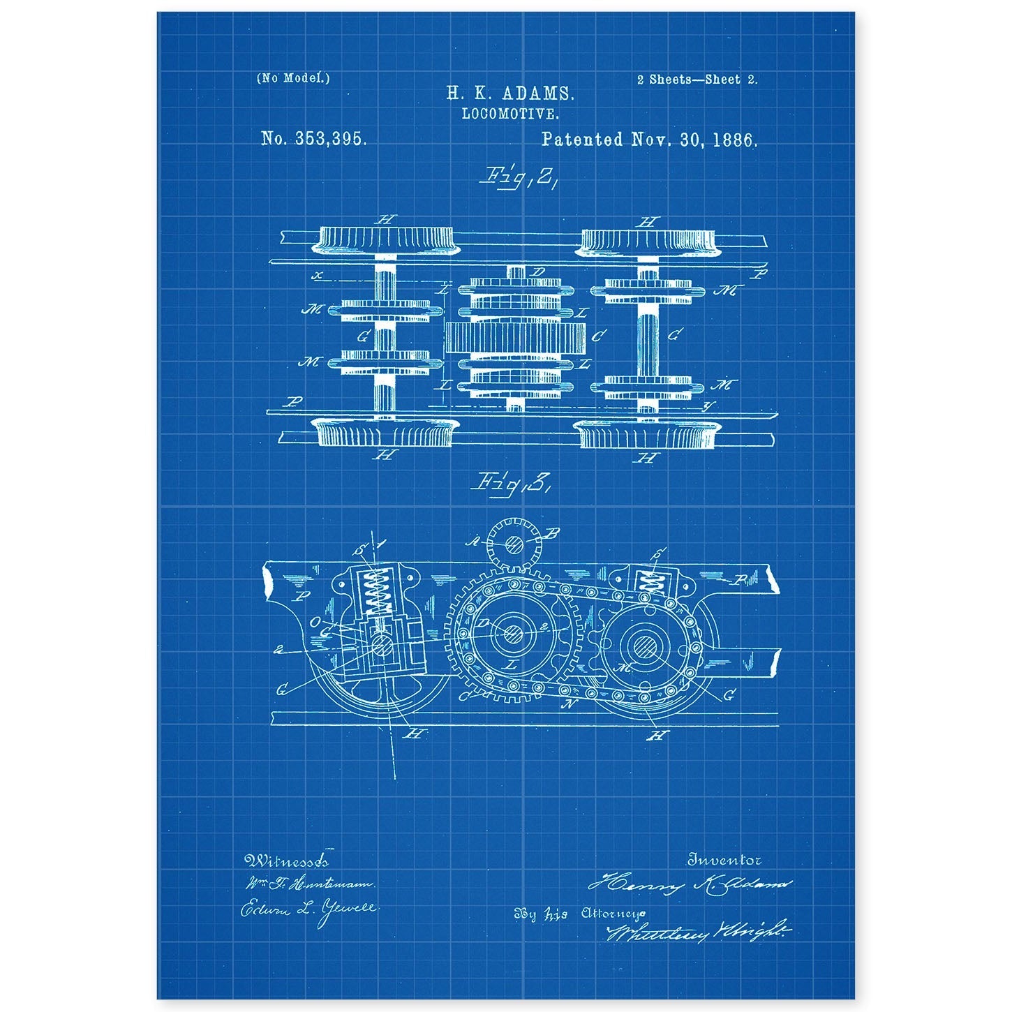 Poster con patente de Locomotora 3. Lámina con diseño de patente antigua-Artwork-Nacnic-A4-Sin marco-Nacnic Estudio SL
