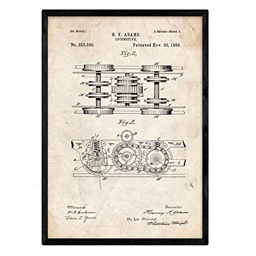 Poster con patente de Locomotora 3. Lámina con diseño de patente antigua.-Artwork-Nacnic-Nacnic Estudio SL