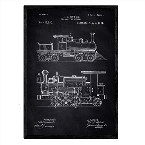 Poster con patente de Locomotora. Lámina con diseño de patente antigua-Artwork-Nacnic-Nacnic Estudio SL