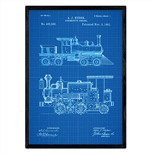 Poster con patente de Locomotora. Lámina con diseño de patente antigua-Artwork-Nacnic-Nacnic Estudio SL