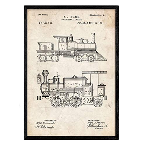 Poster con patente de Locomotora. Lámina con diseño de patente antigua.-Artwork-Nacnic-Nacnic Estudio SL