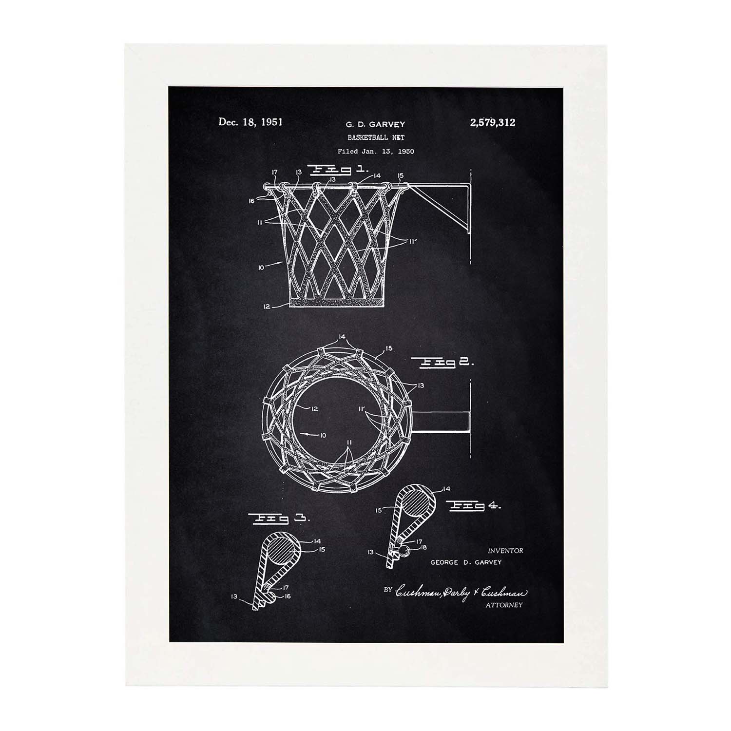 Poster con patente de Malla de canasta. Lámina con diseño de patente antigua-Artwork-Nacnic-A4-Marco Blanco-Nacnic Estudio SL